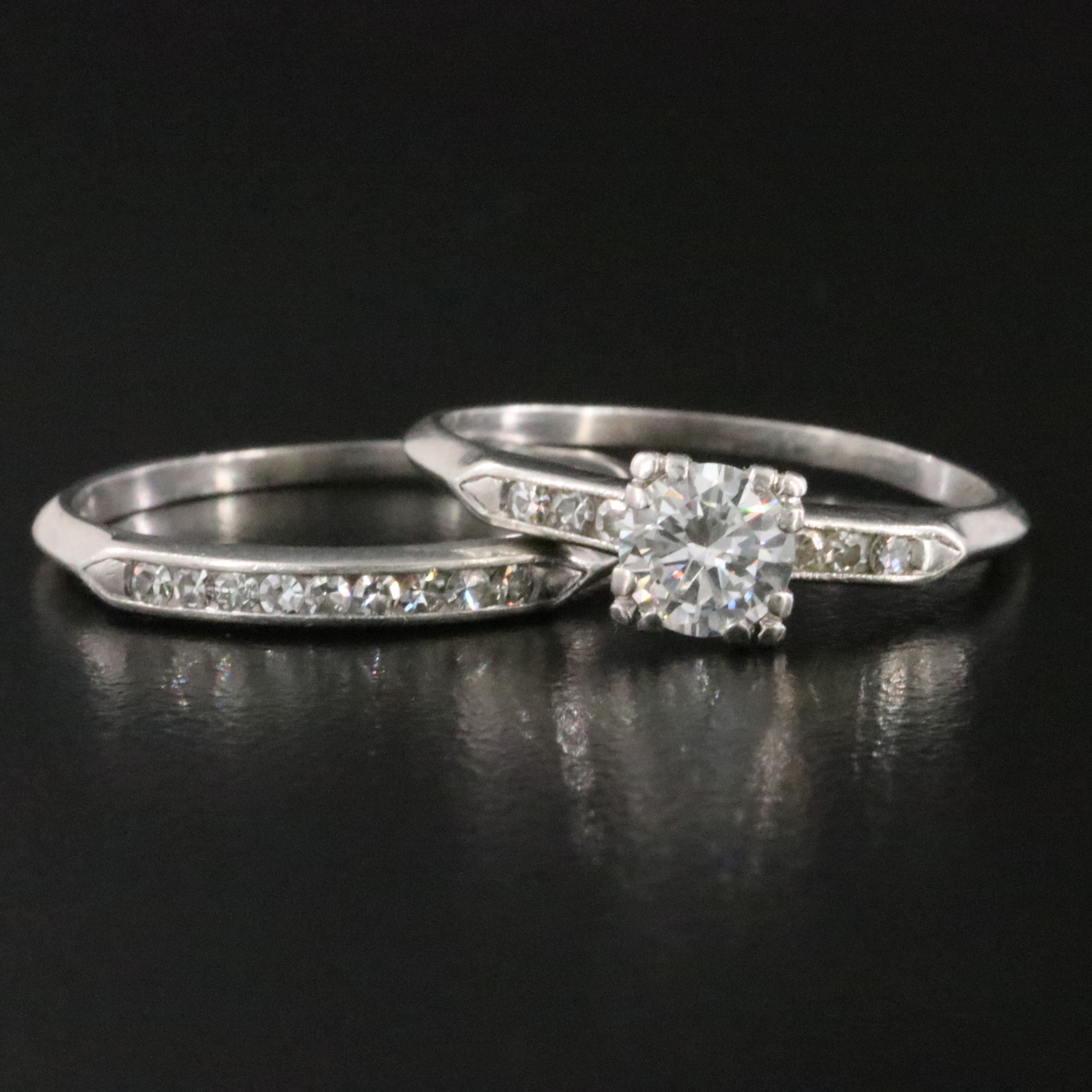 1930s Platinum 0.75 CTW Diamond Ring Set