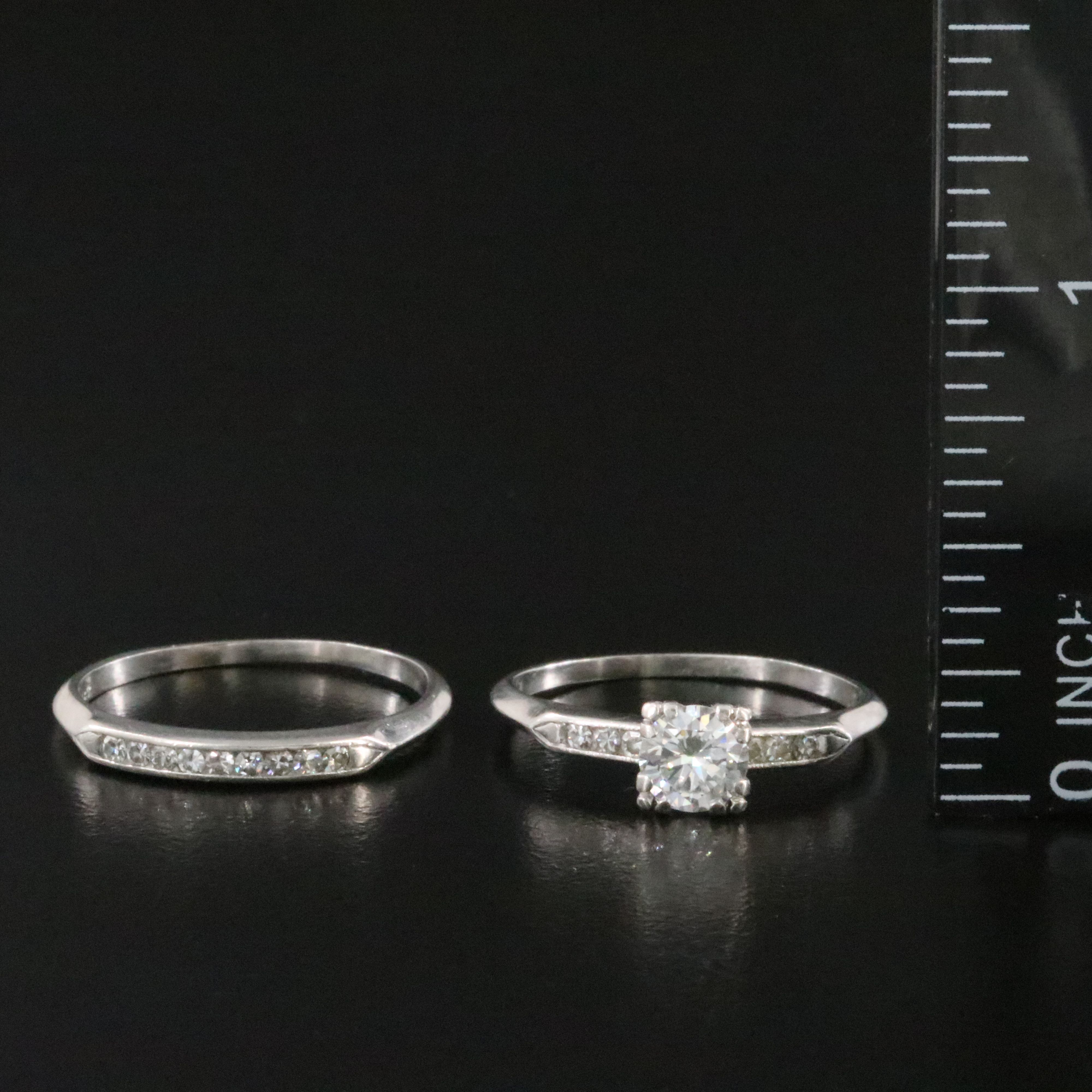 1930s Platinum 0.75 CTW Diamond Ring Set