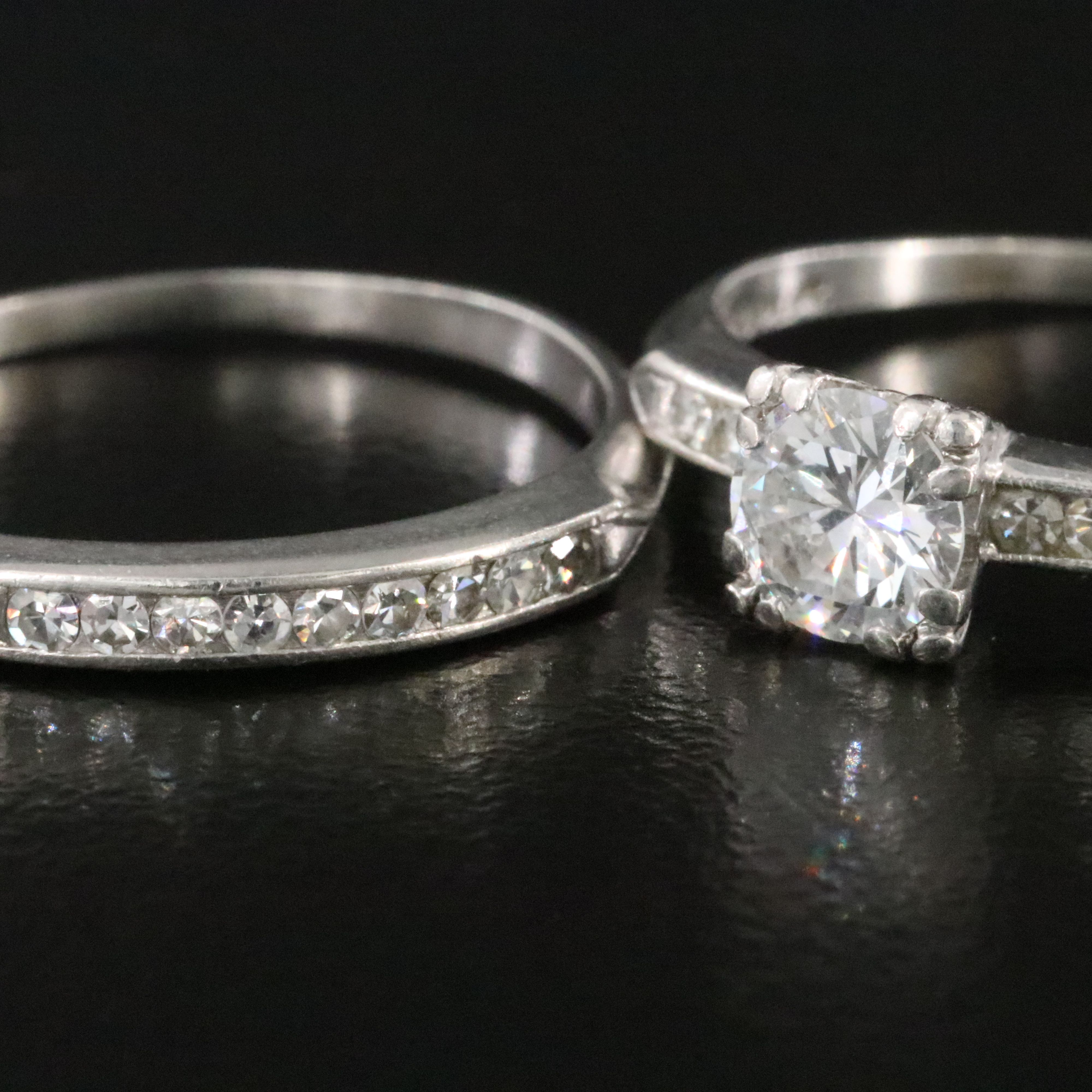 1930s Platinum 0.75 CTW Diamond Ring Set