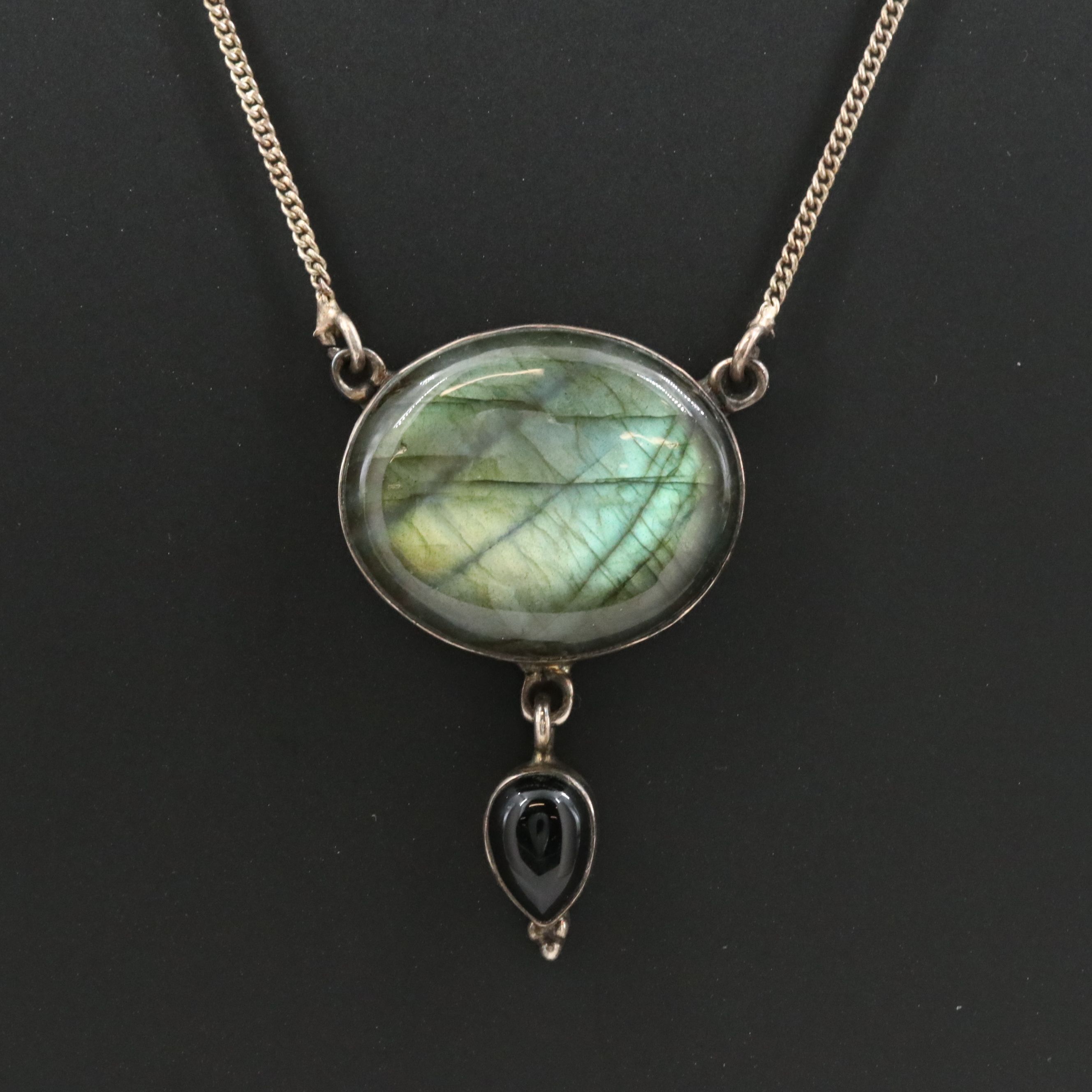 Sterling Labradorite and Black Onyx Necklace