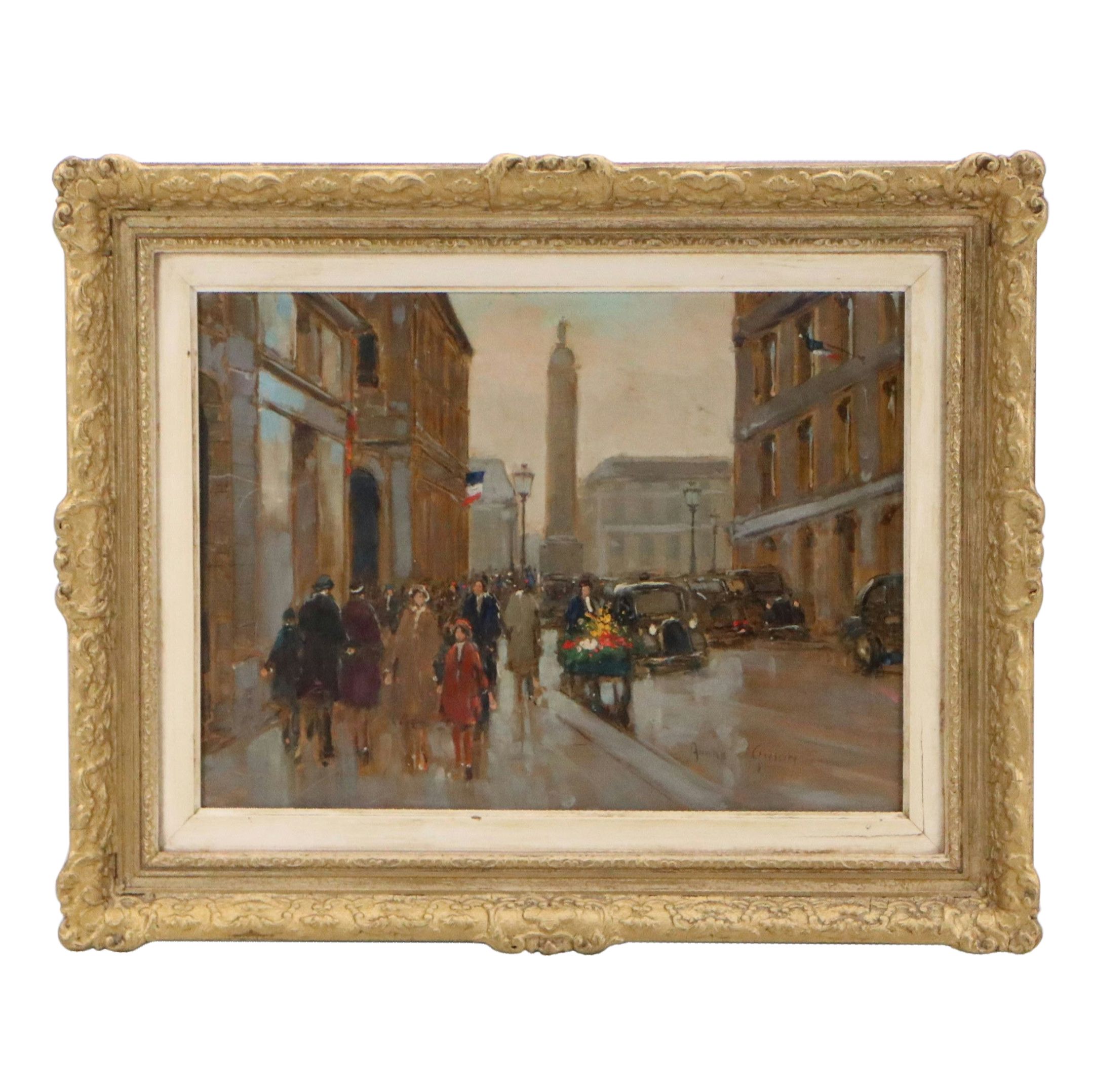 Andre Gisson Oil Painting of Parisian Street, 20th Century