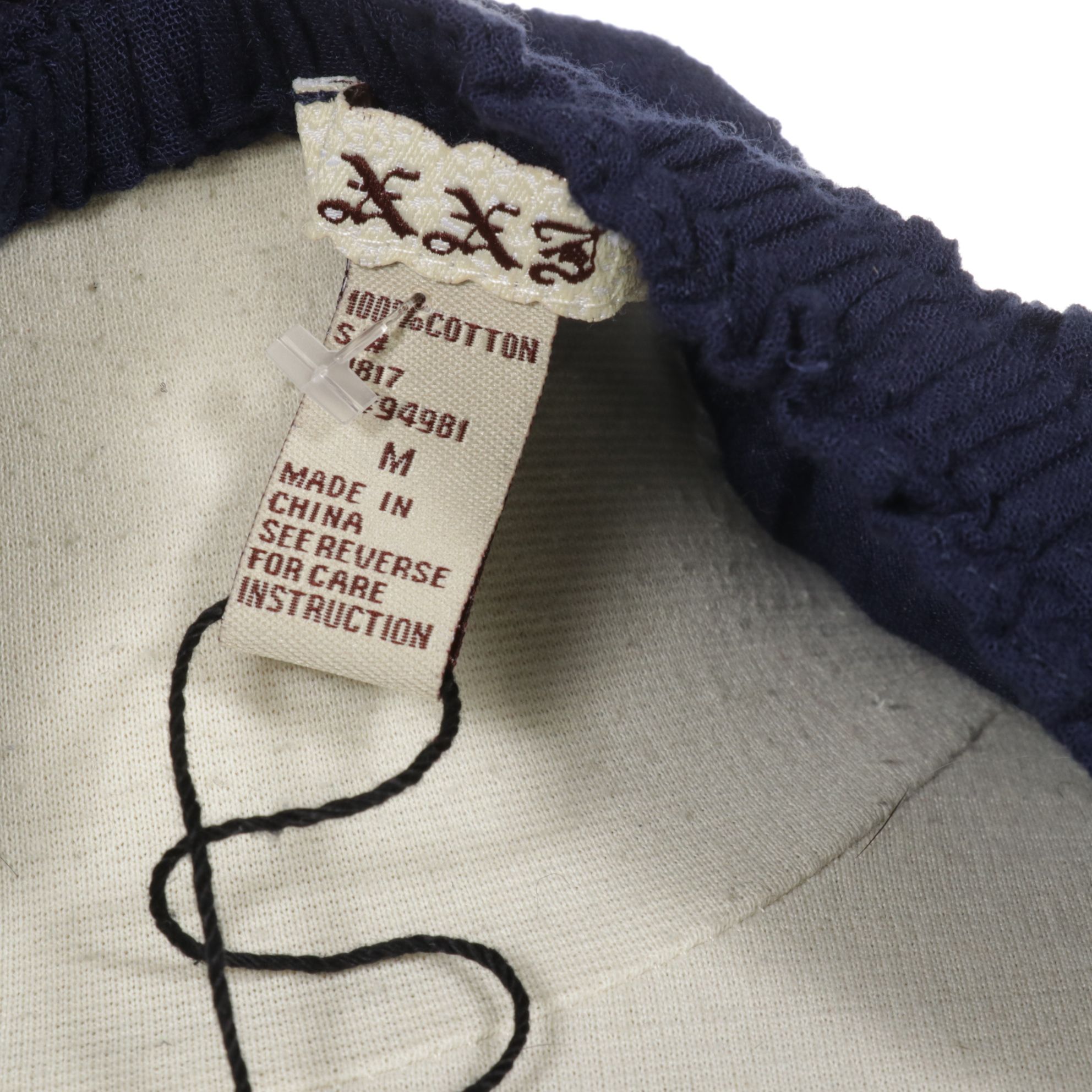 Navy and White Embroidered Square-Neck Peasant Blouse