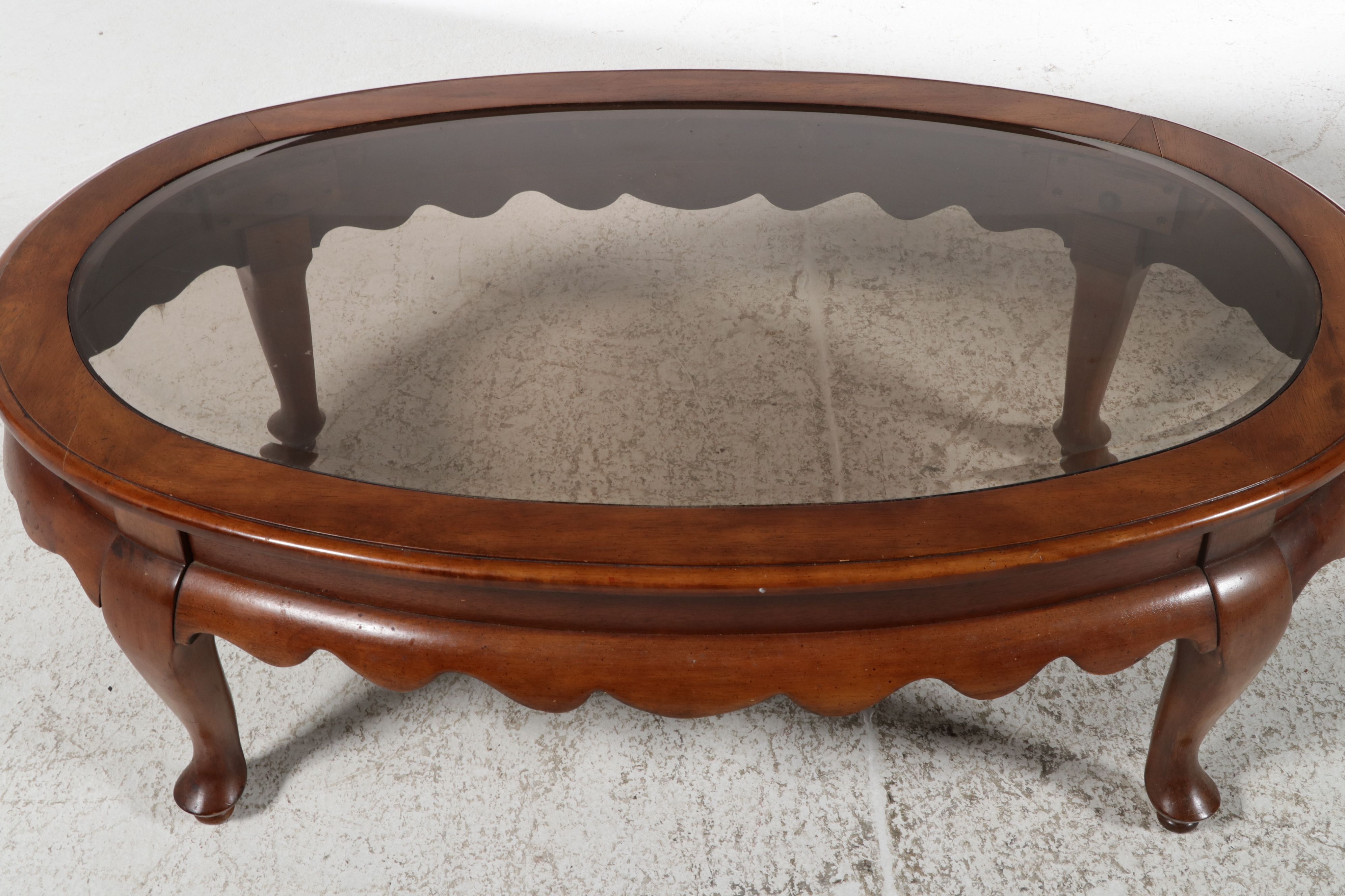 Vintage Queen Anne Style Glass Top Coffee and Side Table Set