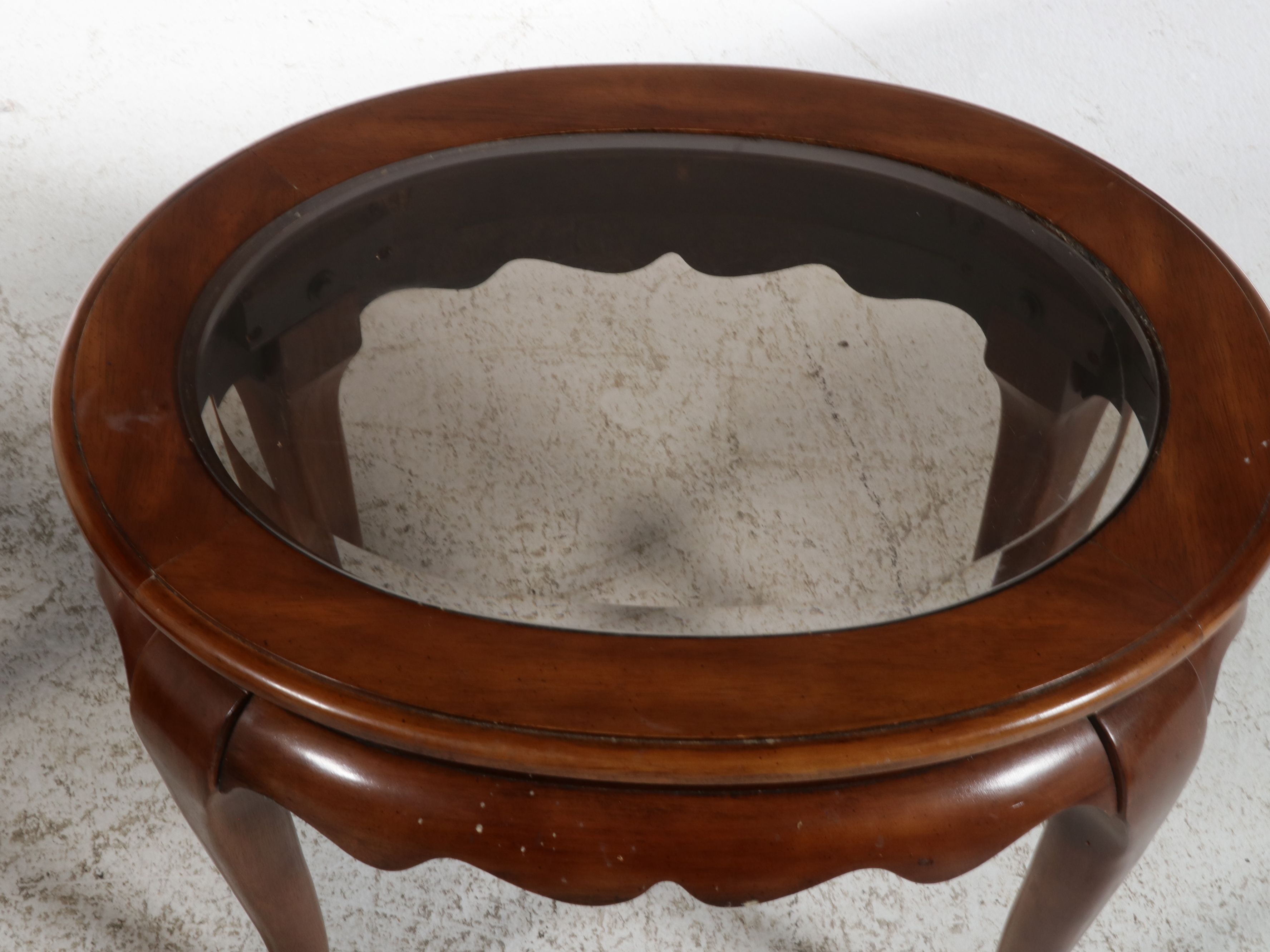 Vintage Queen Anne Style Glass Top Coffee and Side Table Set