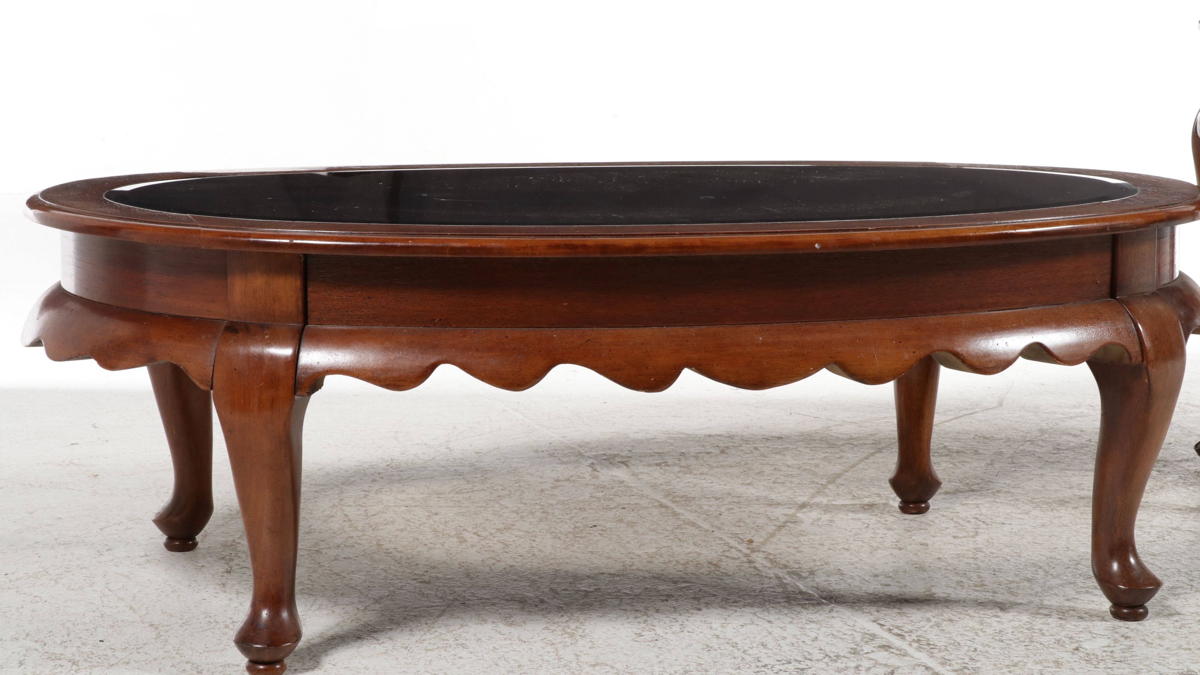 Vintage Queen Anne Style Glass Top Coffee and Side Table Set