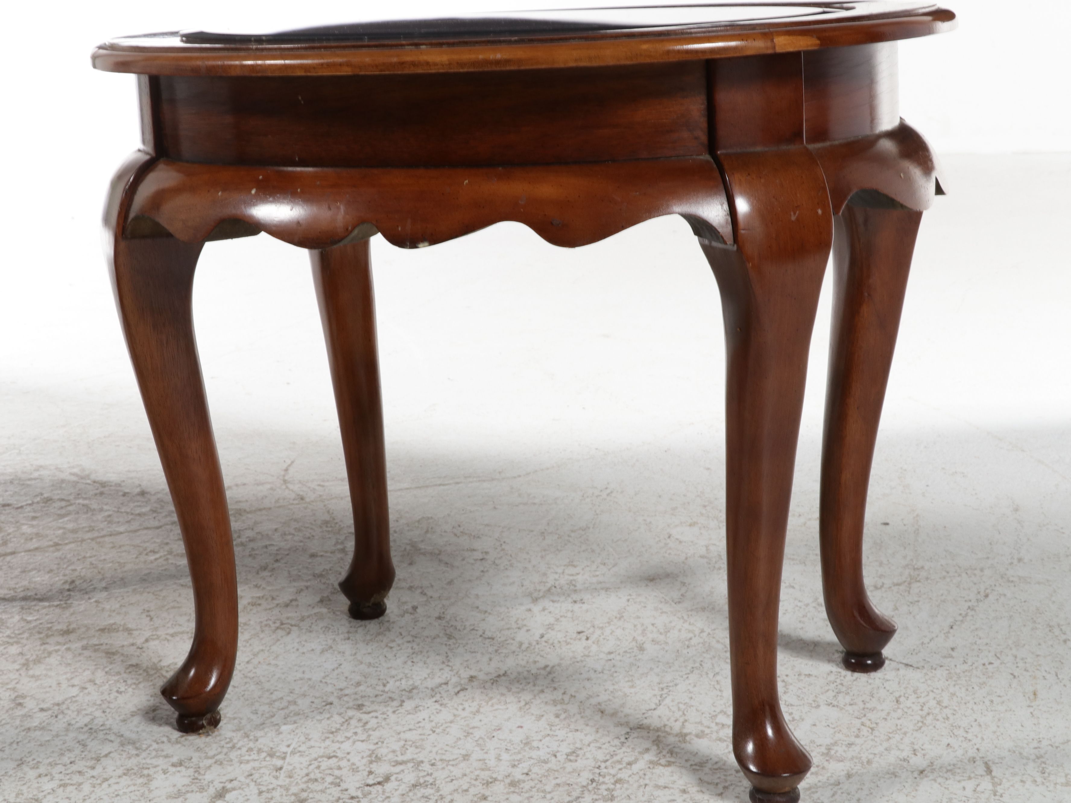 Vintage Queen Anne Style Glass Top Coffee and Side Table Set