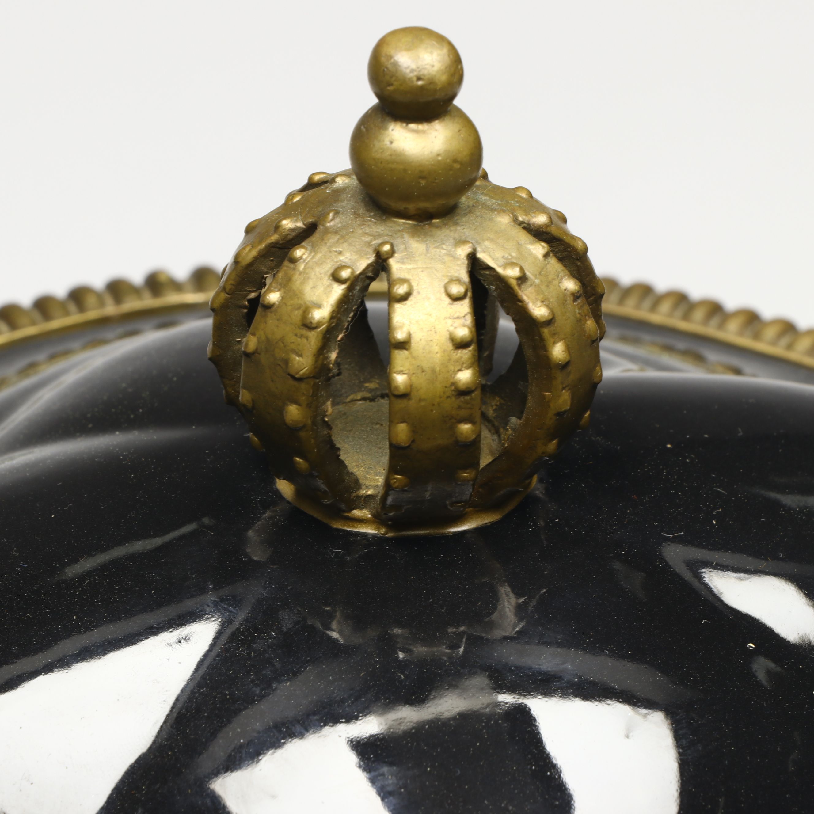 Black Porcelain Footed Urn with Bronze Finish Accents