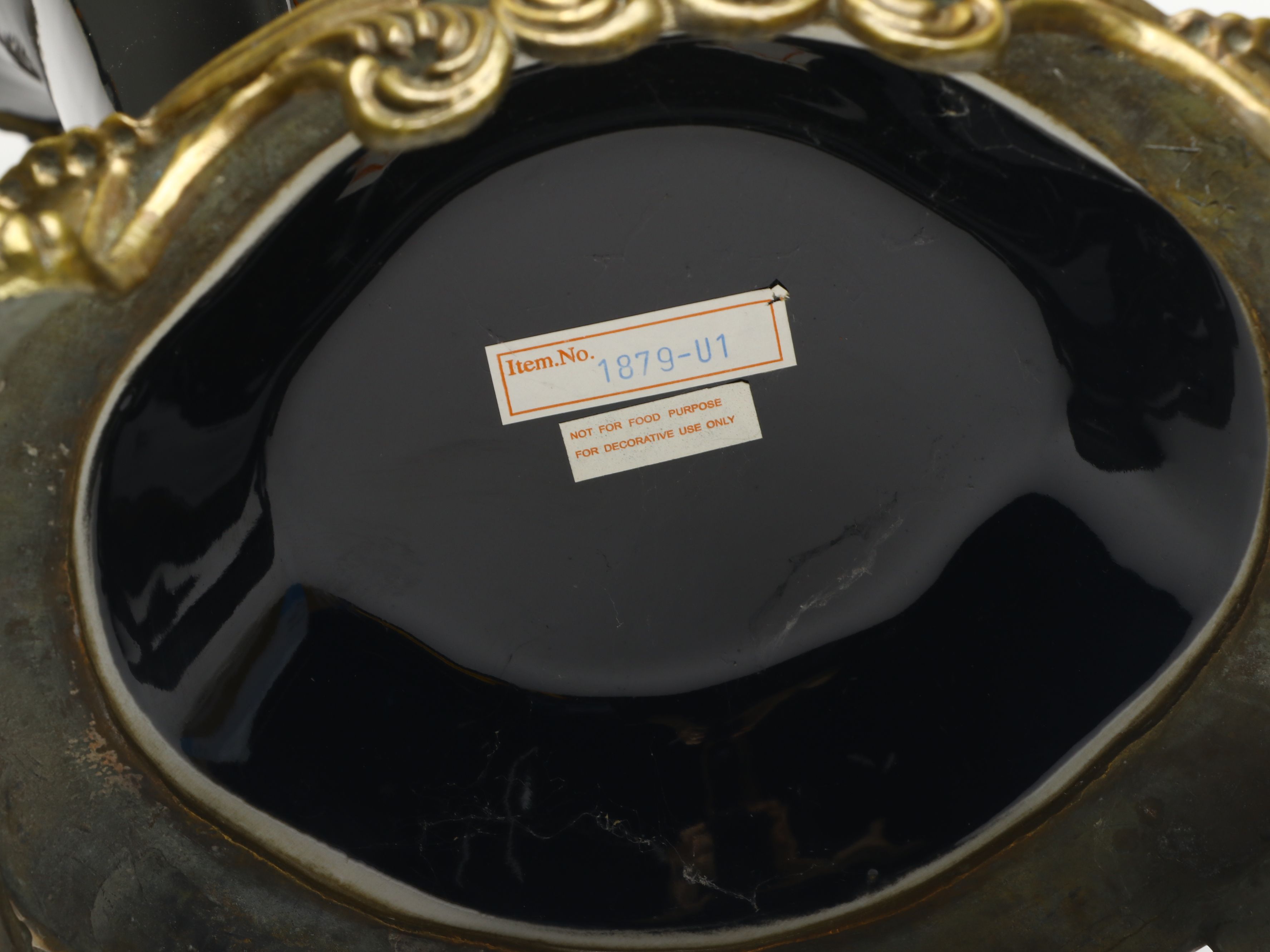 Black Porcelain Footed Urn with Bronze Finish Accents