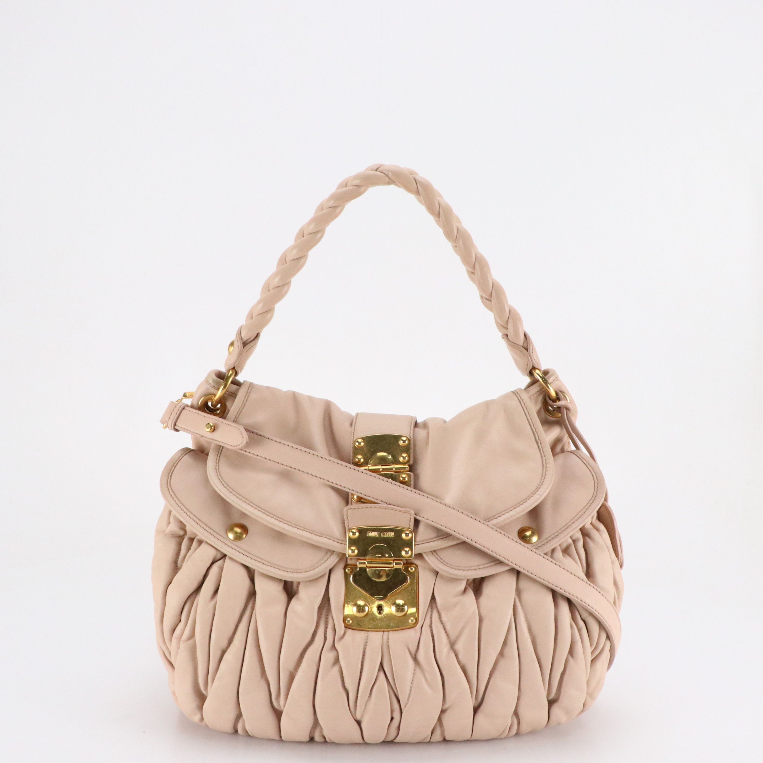 Miu Miu Coffer Hobo Braided Strap Two-Way Bag in Matelassé Calfskin Leather
