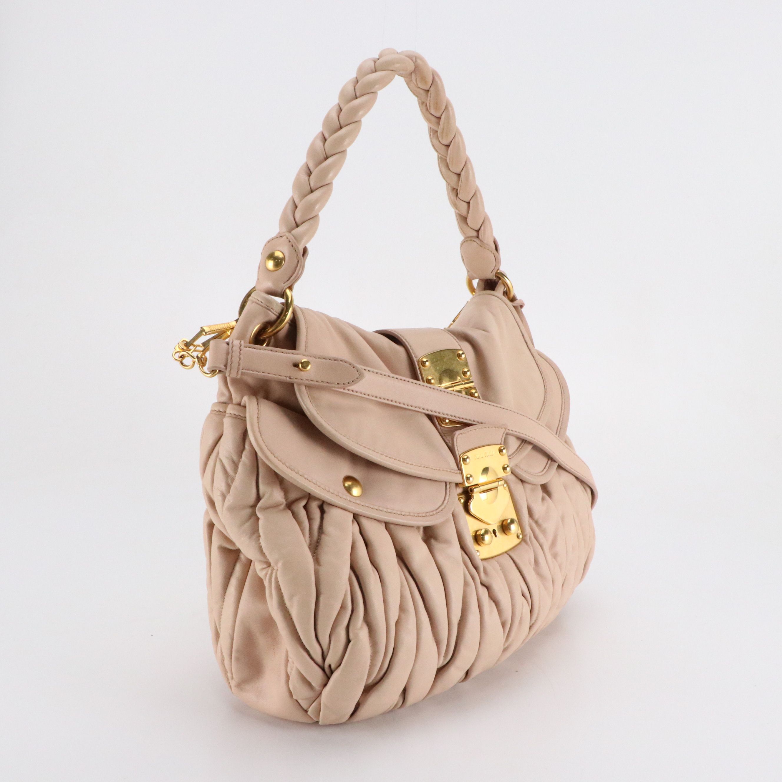Miu Miu Coffer Hobo Braided Strap Two-Way Bag in Matelassé Calfskin Leather