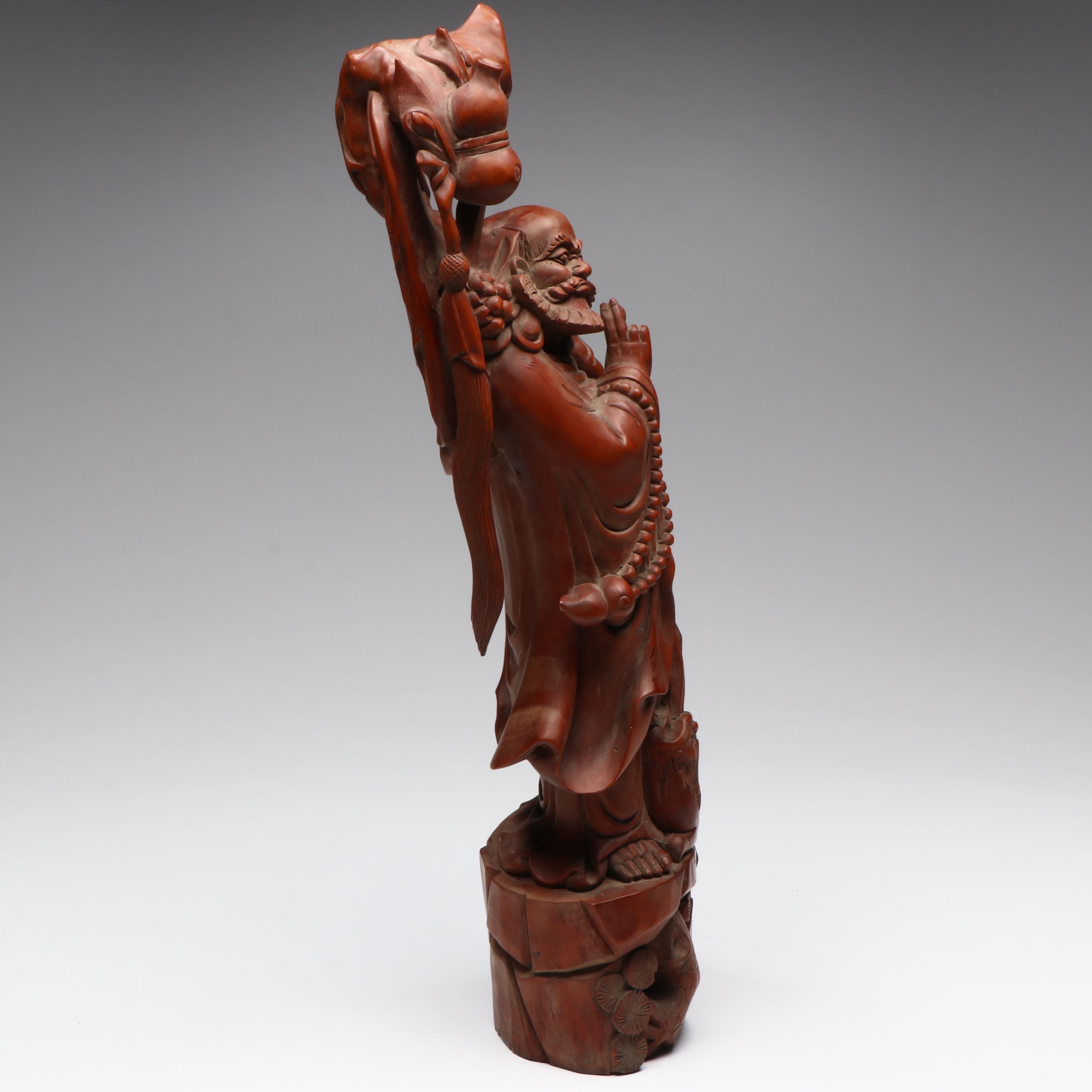 Chinese Carved Wood Deity with Guardian Lion