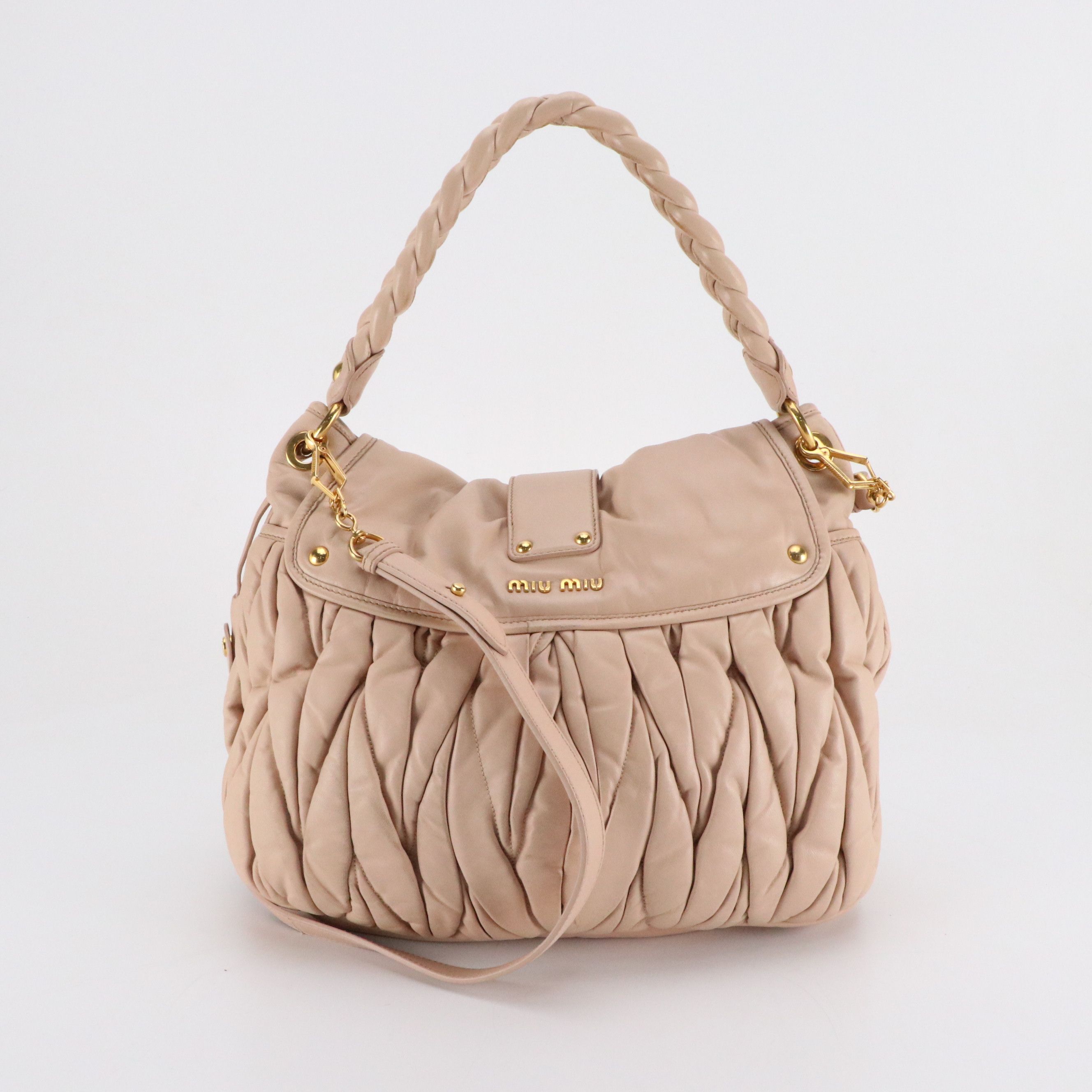 Miu Miu Coffer Hobo Braided Strap Two-Way Bag in Matelassé Calfskin Leather