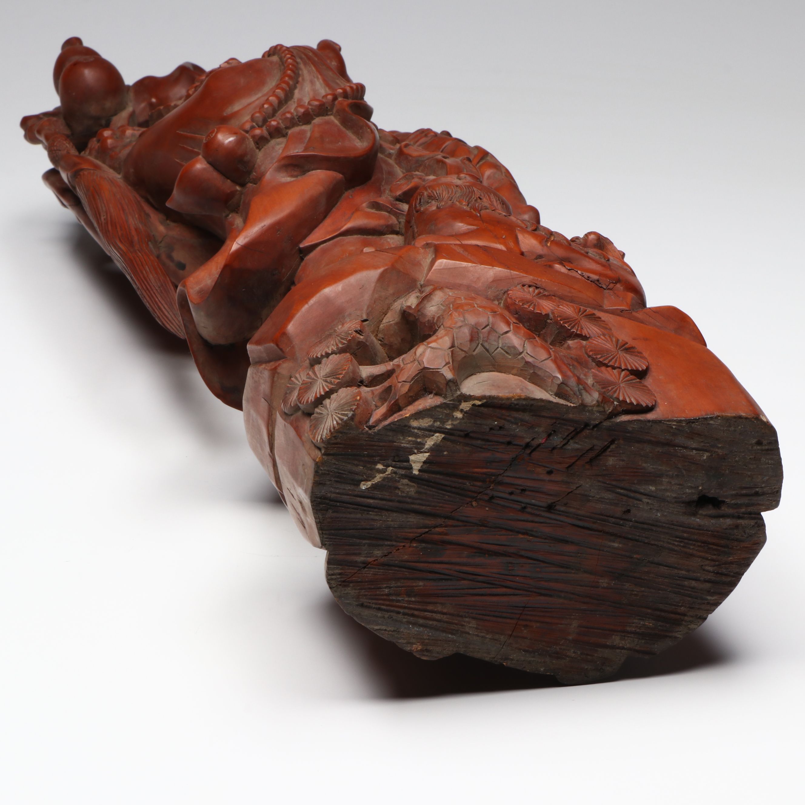 Chinese Carved Wood Deity with Guardian Lion