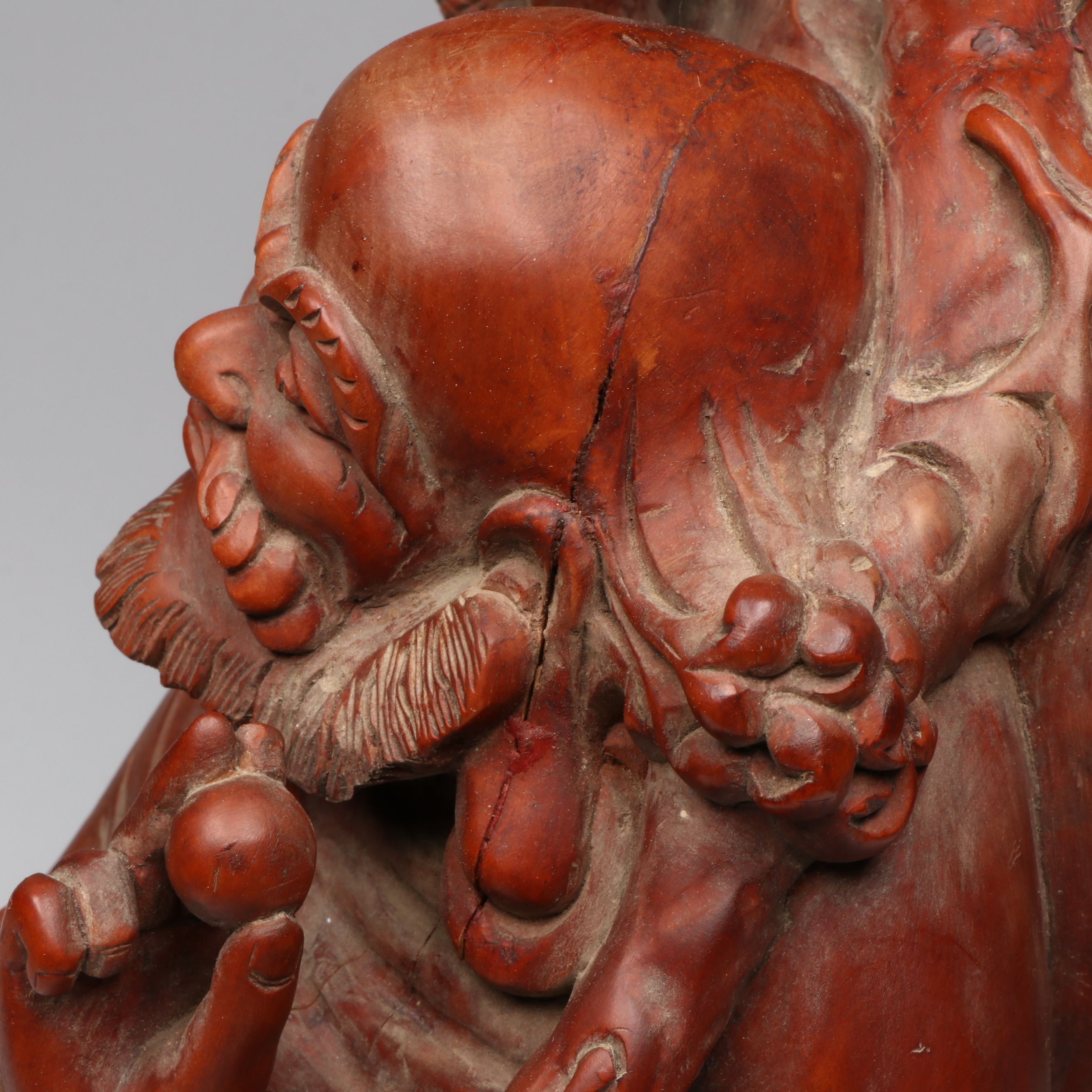 Chinese Carved Wood Deity with Guardian Lion