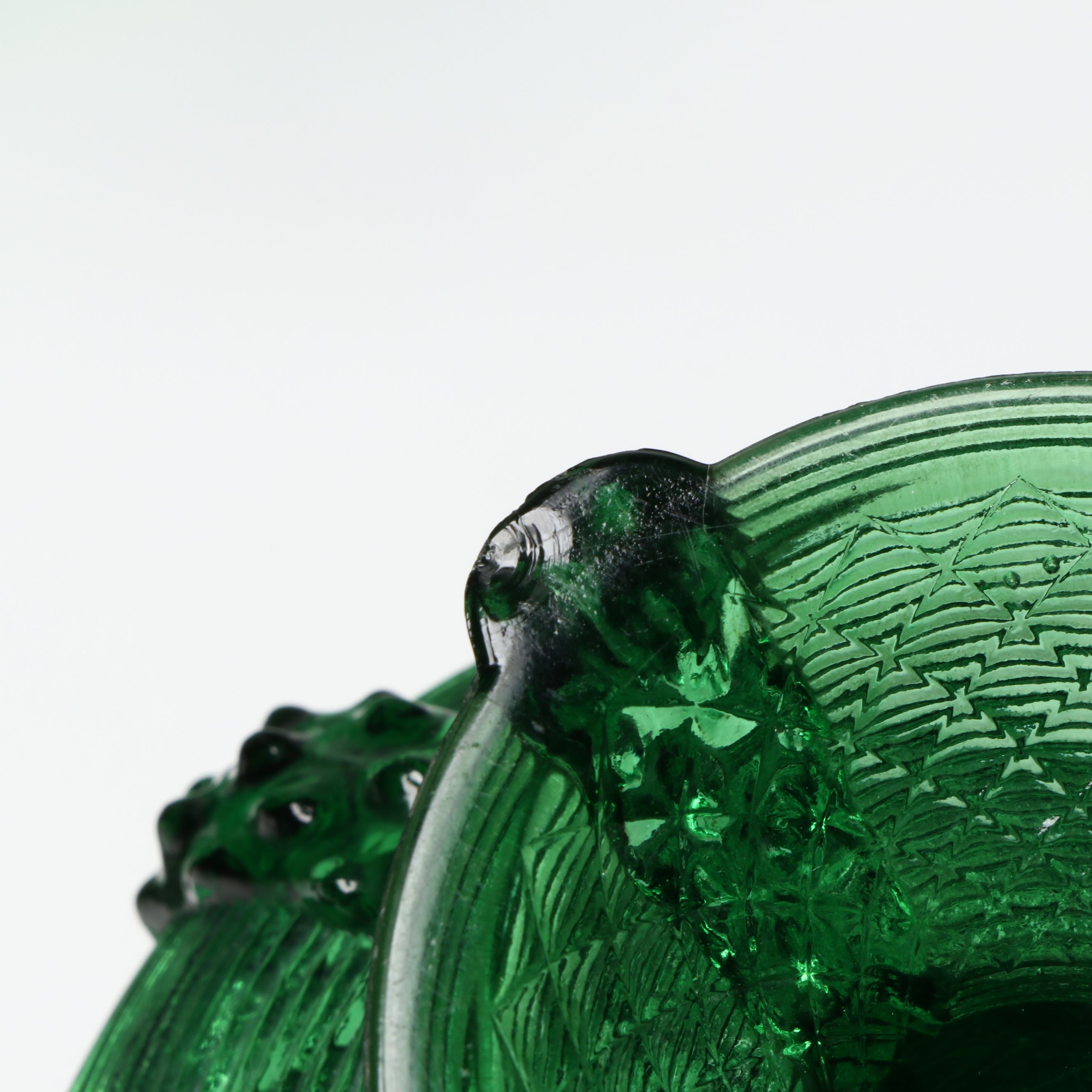 Northwood Crimped Green Dish with Anchor Hocking Gilt Bud Vases and More Glass