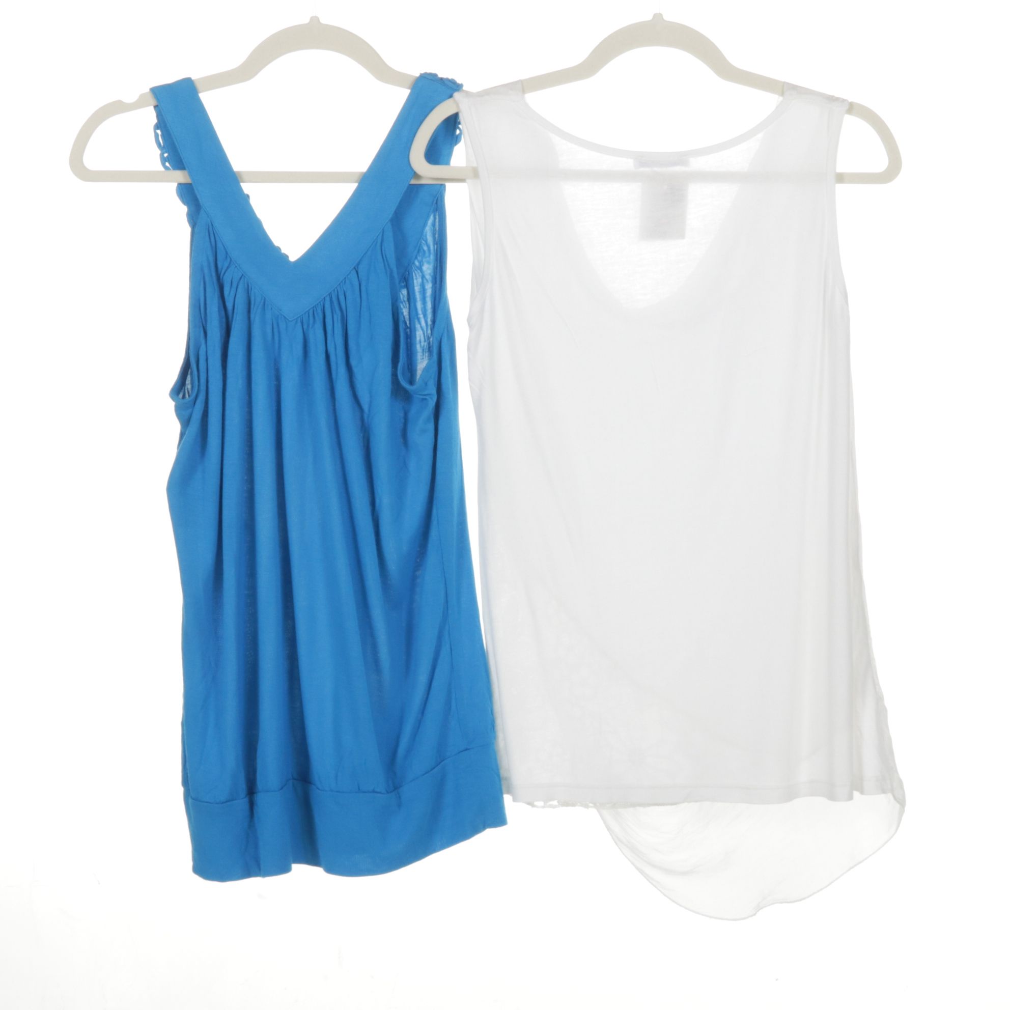 INC International Concepts Blue 3D Floral Tank Top and White Silk Blend Blouse