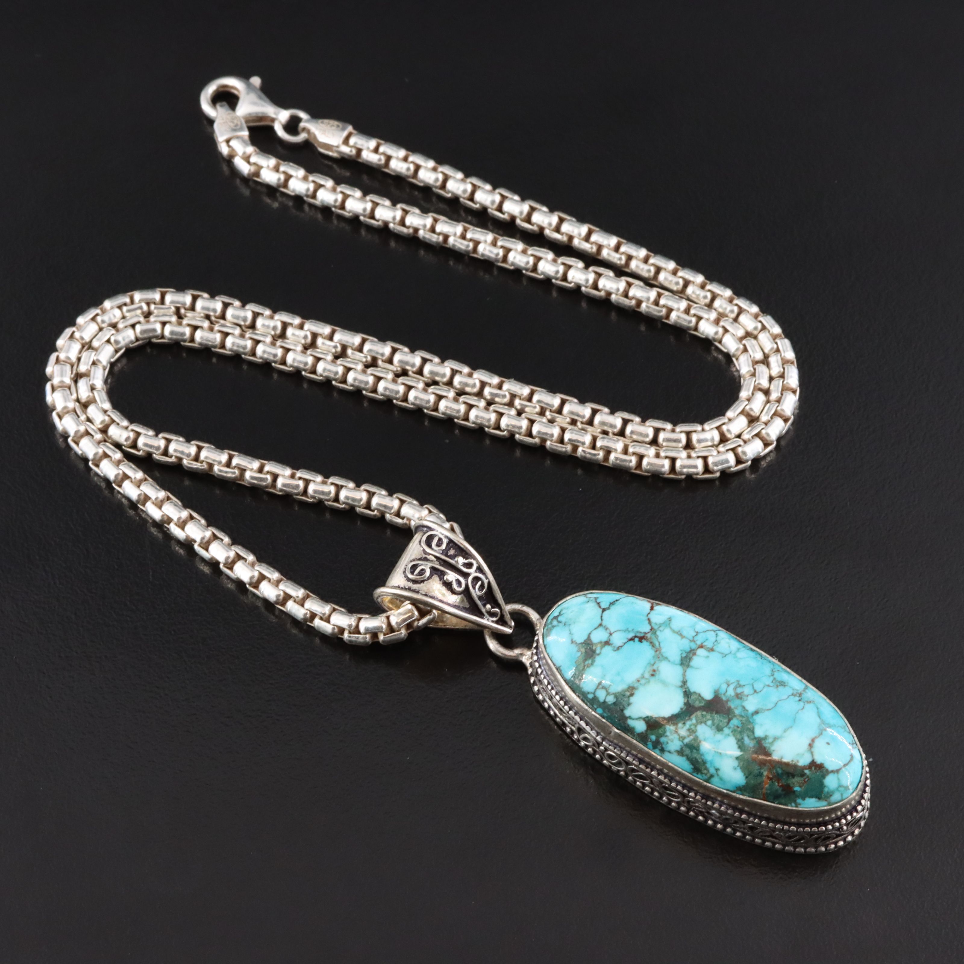 Sterling Turquoise Pendant Necklace