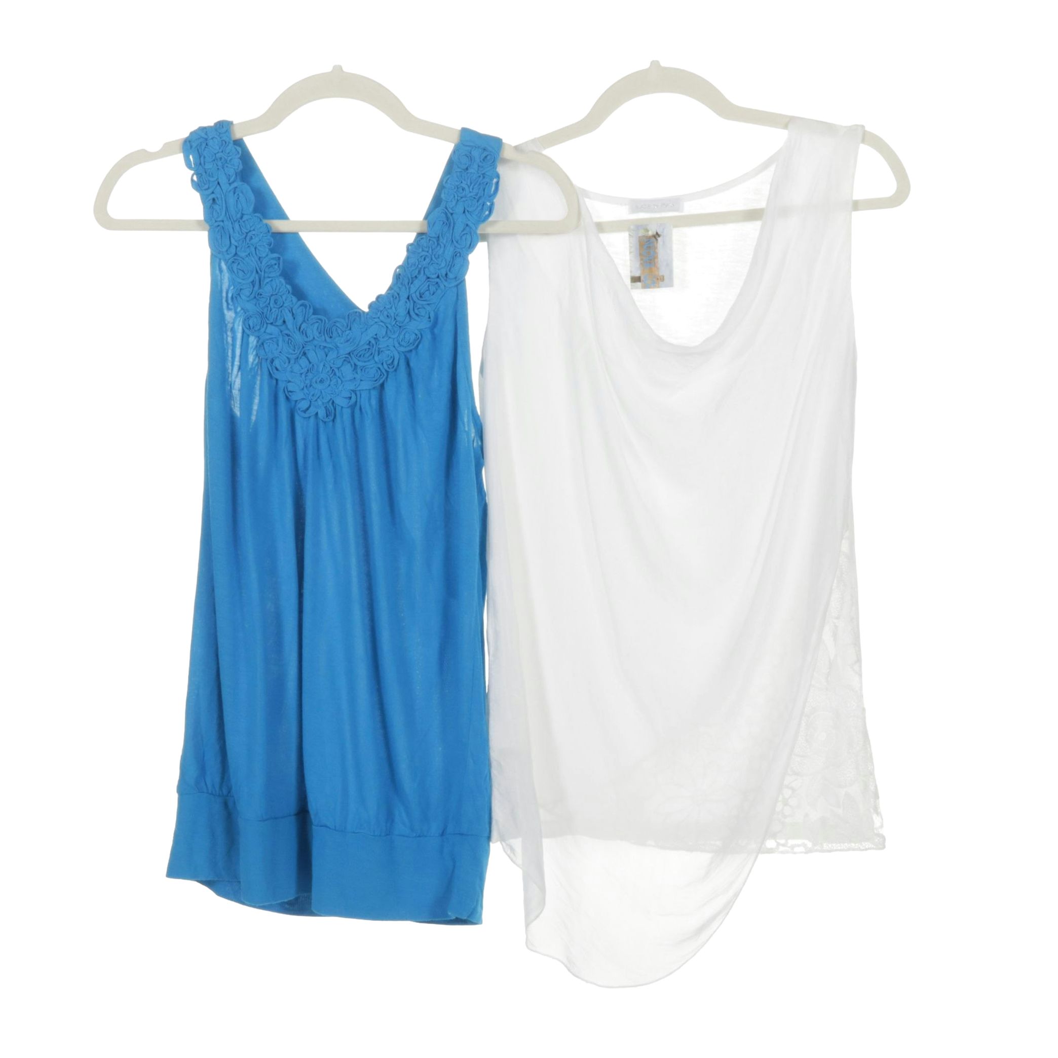 INC International Concepts Blue 3D Floral Tank Top and White Silk Blend Blouse