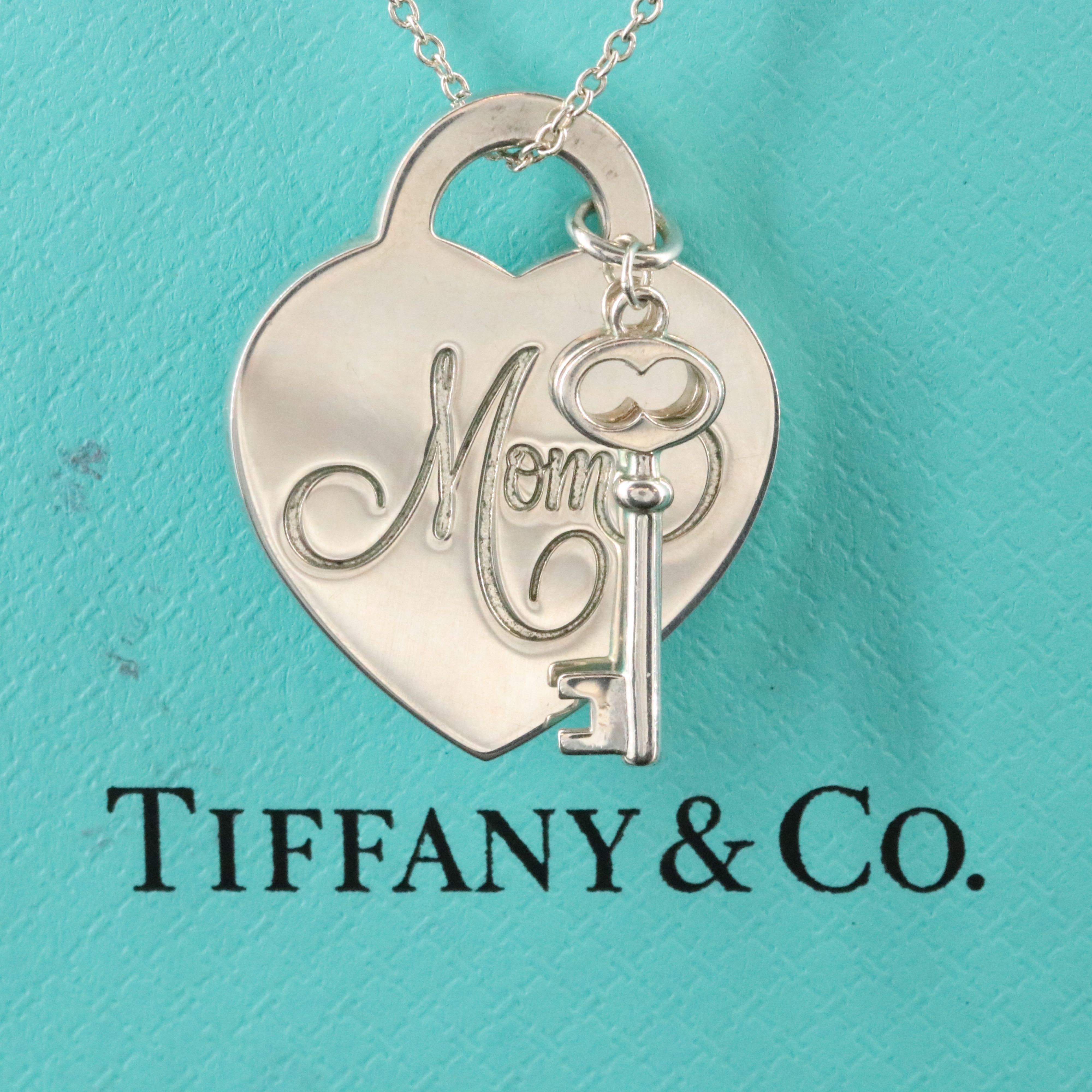 Tiffany & Co. 'Mom' Heart and Key Pendant Necklace