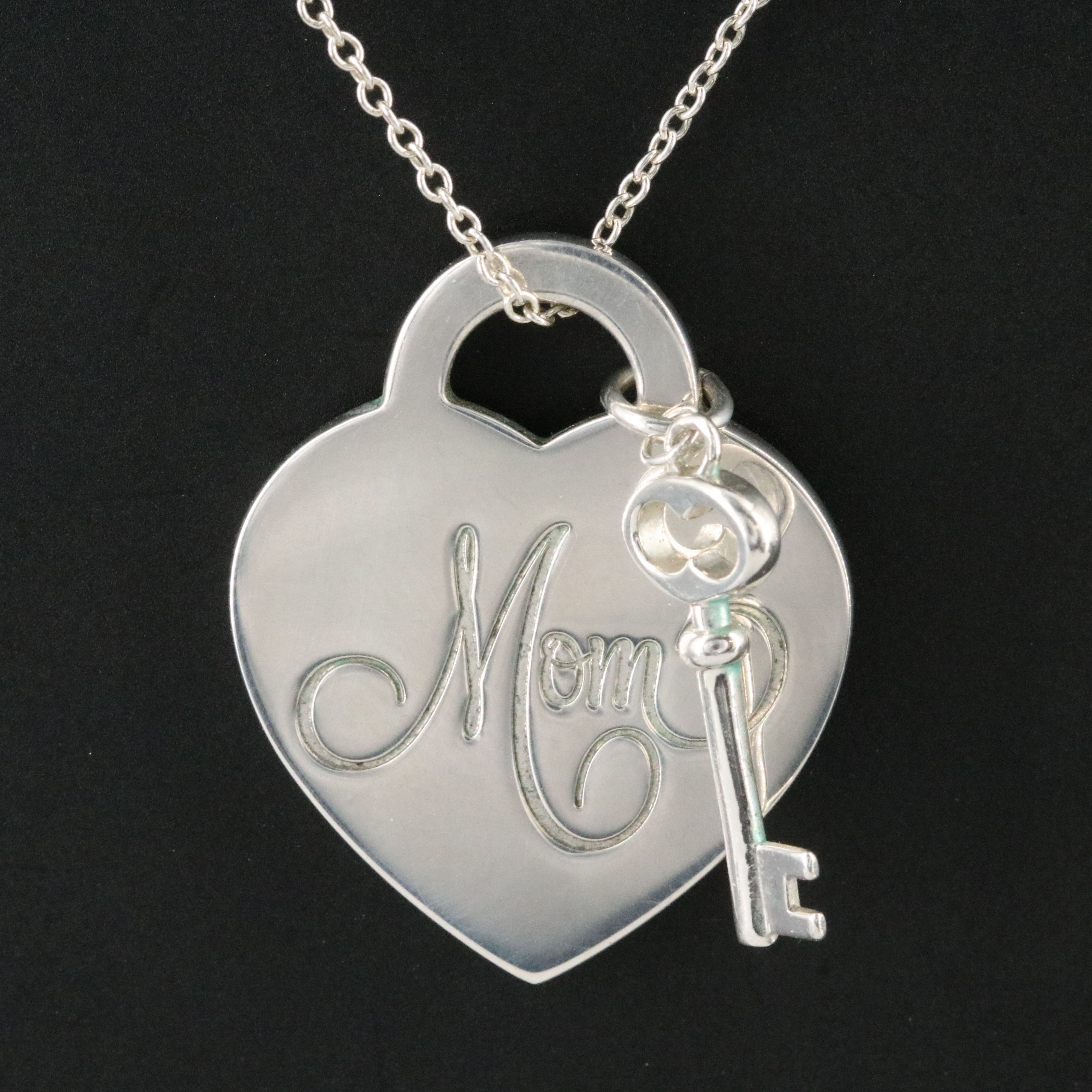 Tiffany & Co. 'Mom' Heart and Key Pendant Necklace