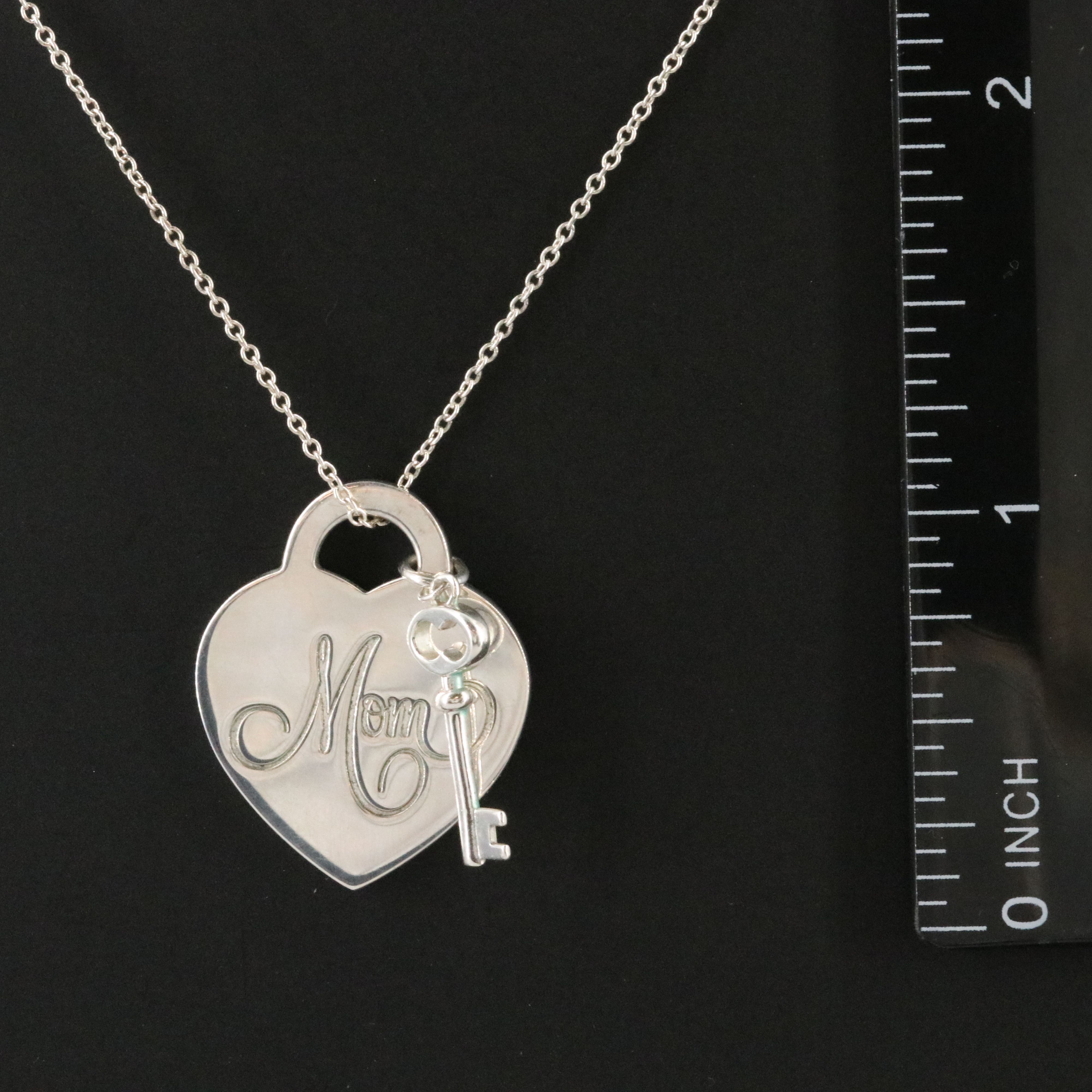 Tiffany & Co. 'Mom' Heart and Key Pendant Necklace