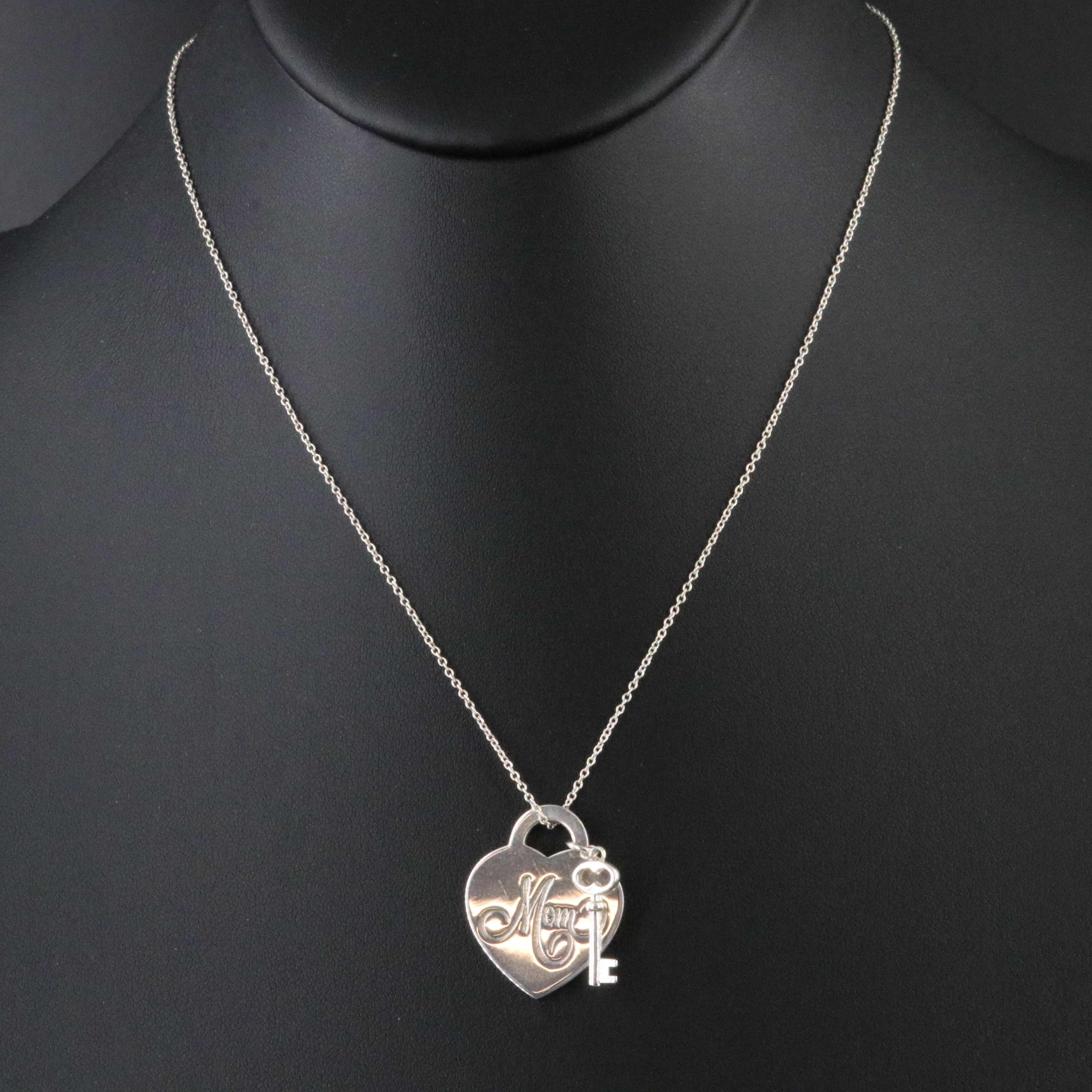 Tiffany & Co. 'Mom' Heart and Key Pendant Necklace