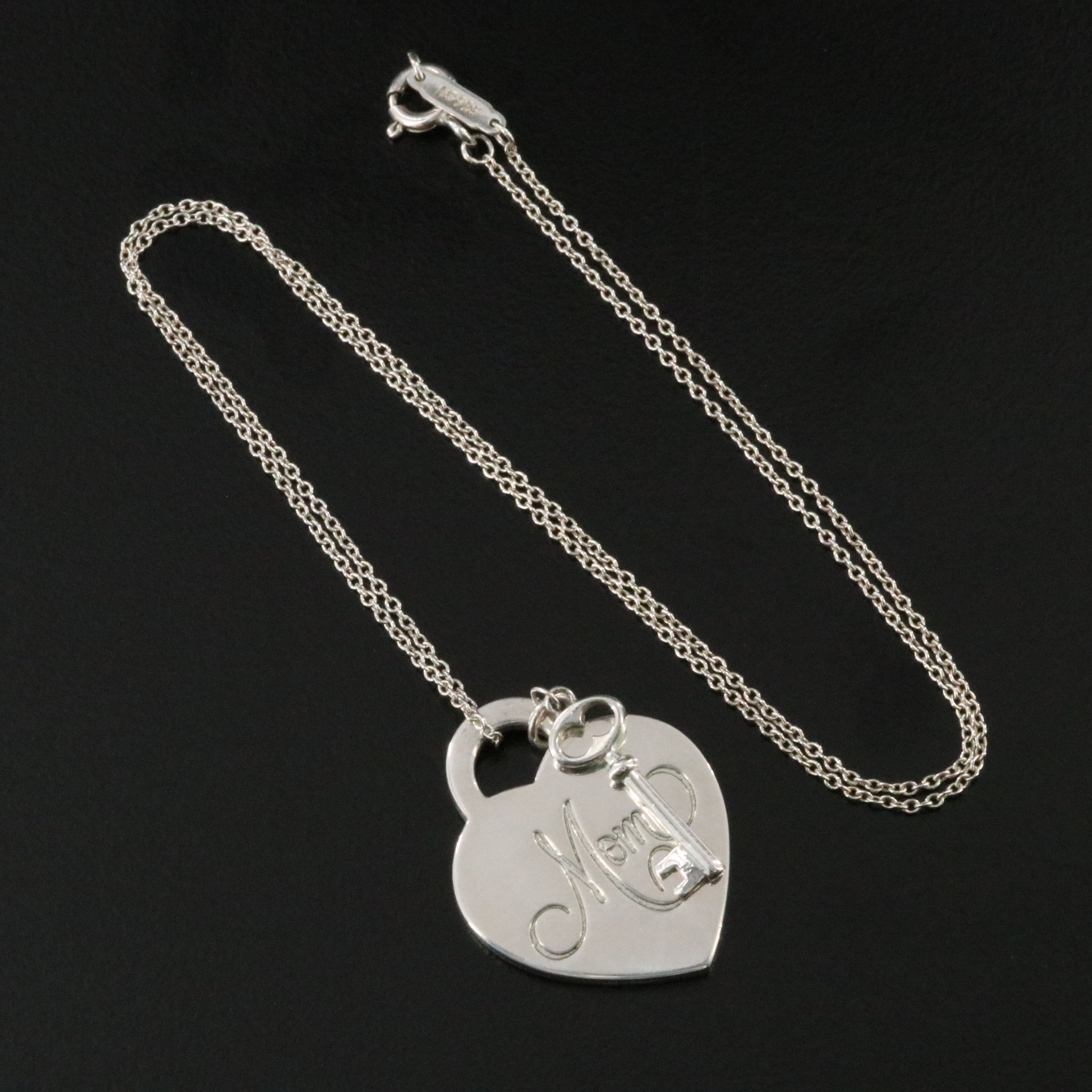 Tiffany & Co. 'Mom' Heart and Key Pendant Necklace