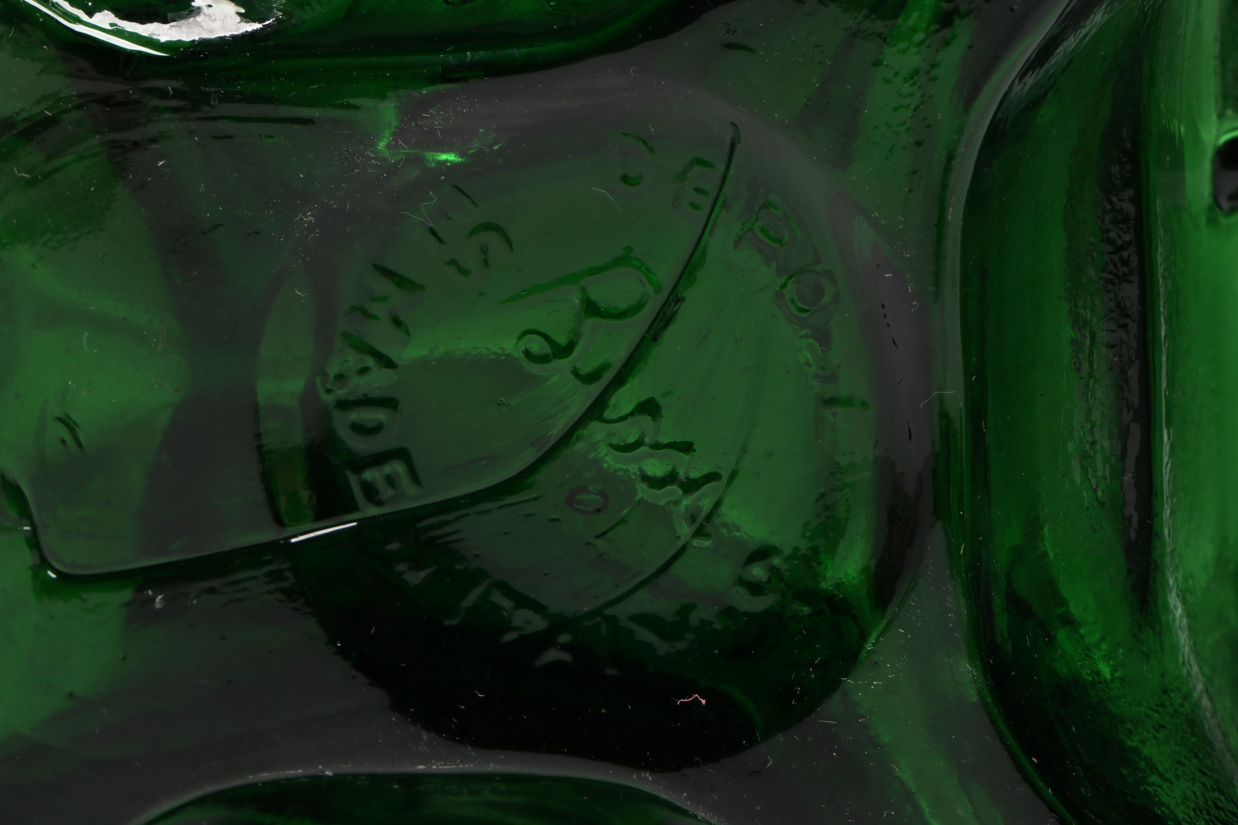 Mid Century Modern Embossed Bird Bottles with Bessi Decanter, Other Green Glass