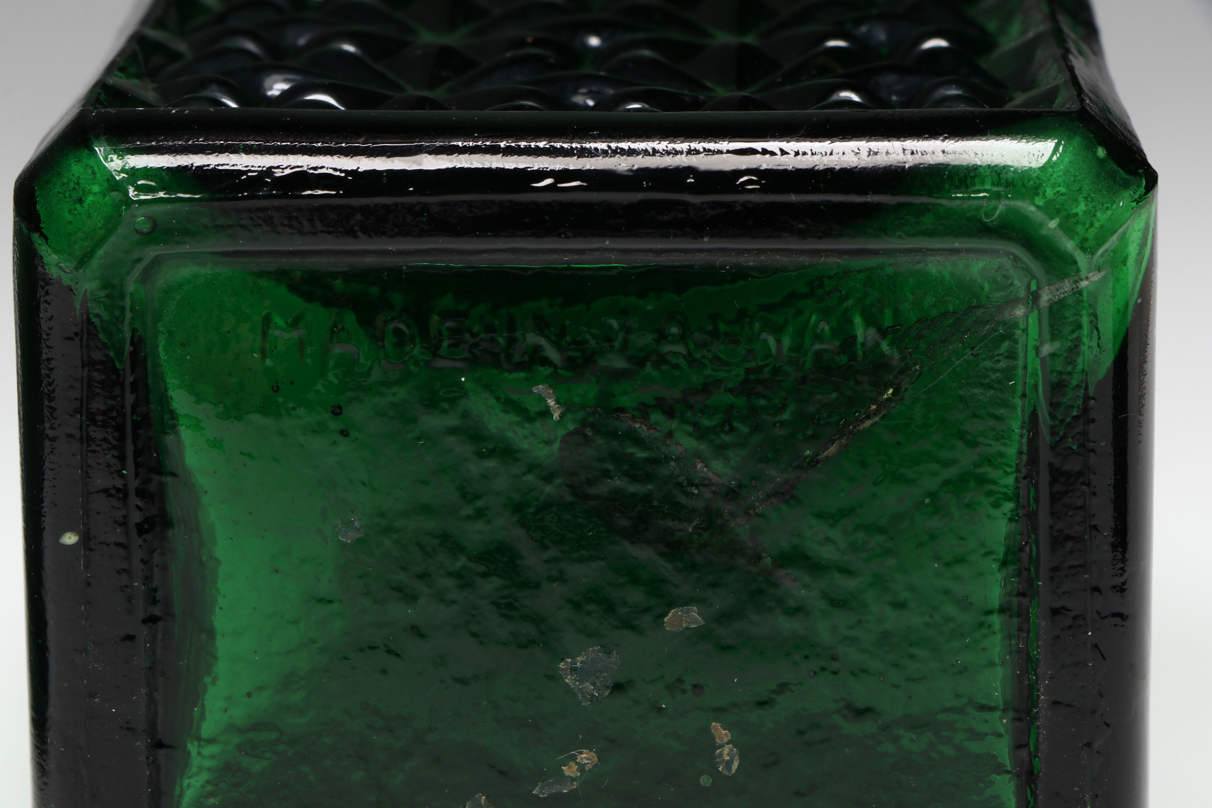 Mid Century Modern Embossed Bird Bottles with Bessi Decanter, Other Green Glass