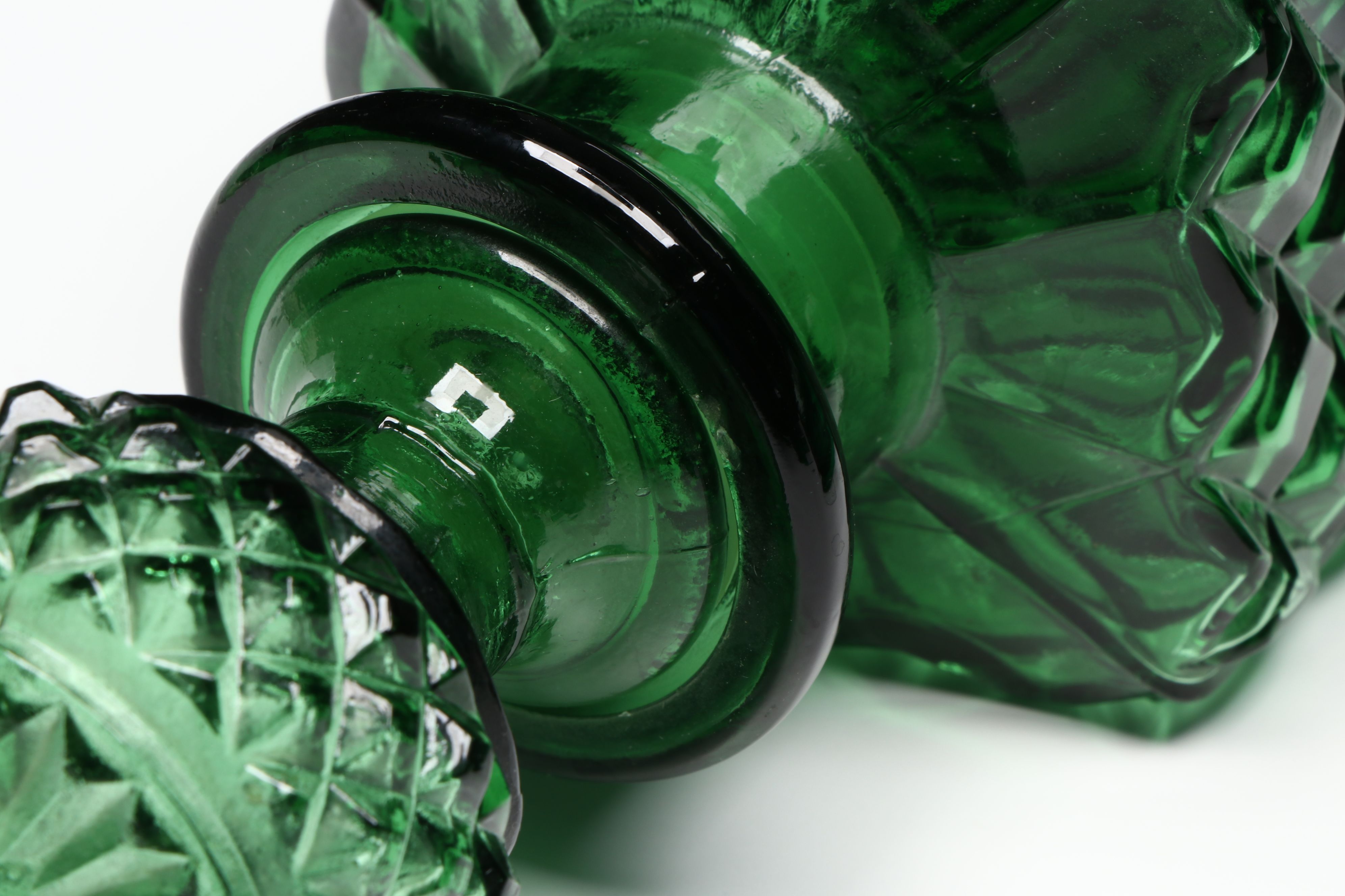 Mid Century Modern Embossed Bird Bottles with Bessi Decanter, Other Green Glass