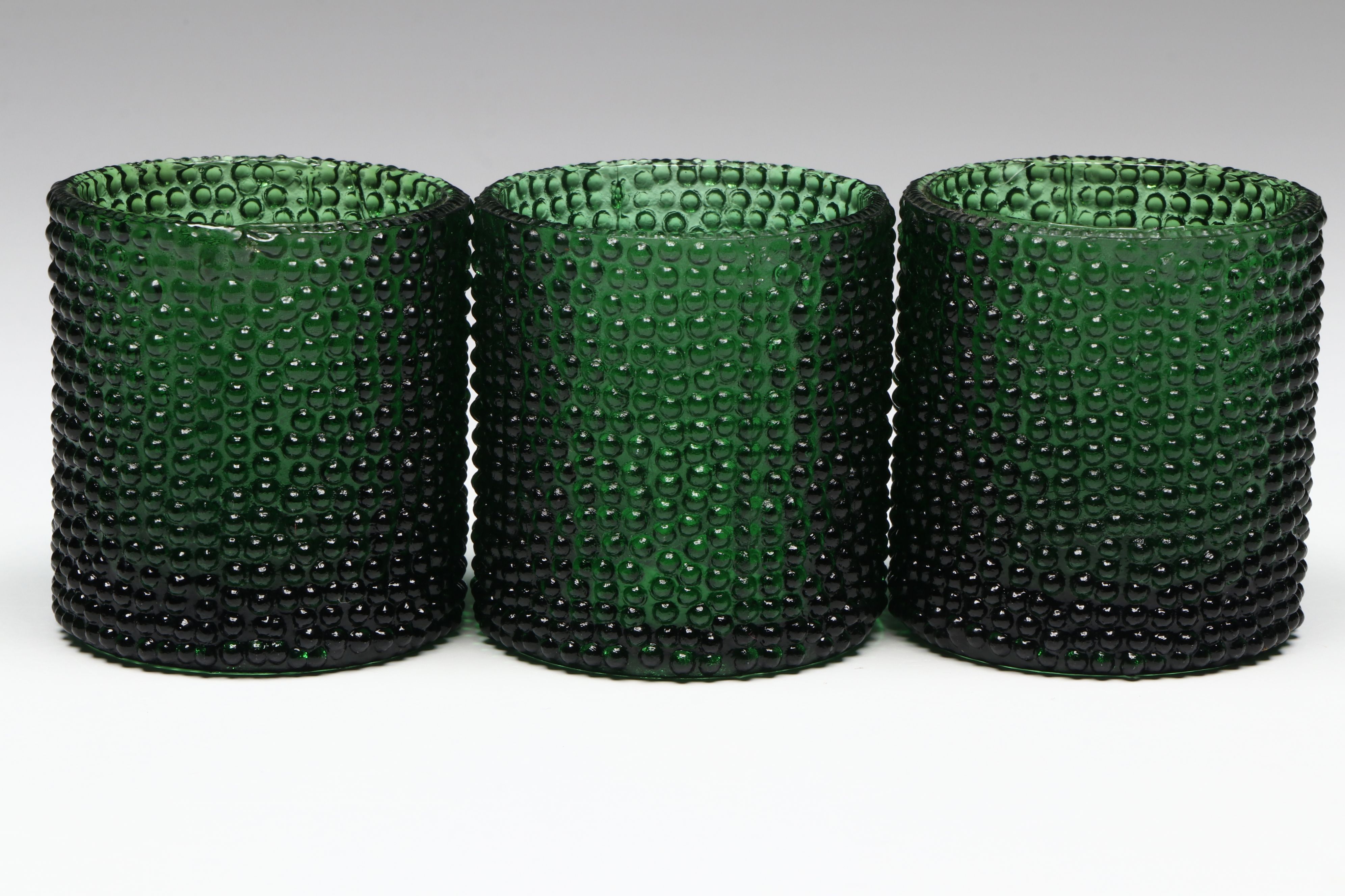 Mid Century Modern Embossed Bird Bottles with Bessi Decanter, Other Green Glass