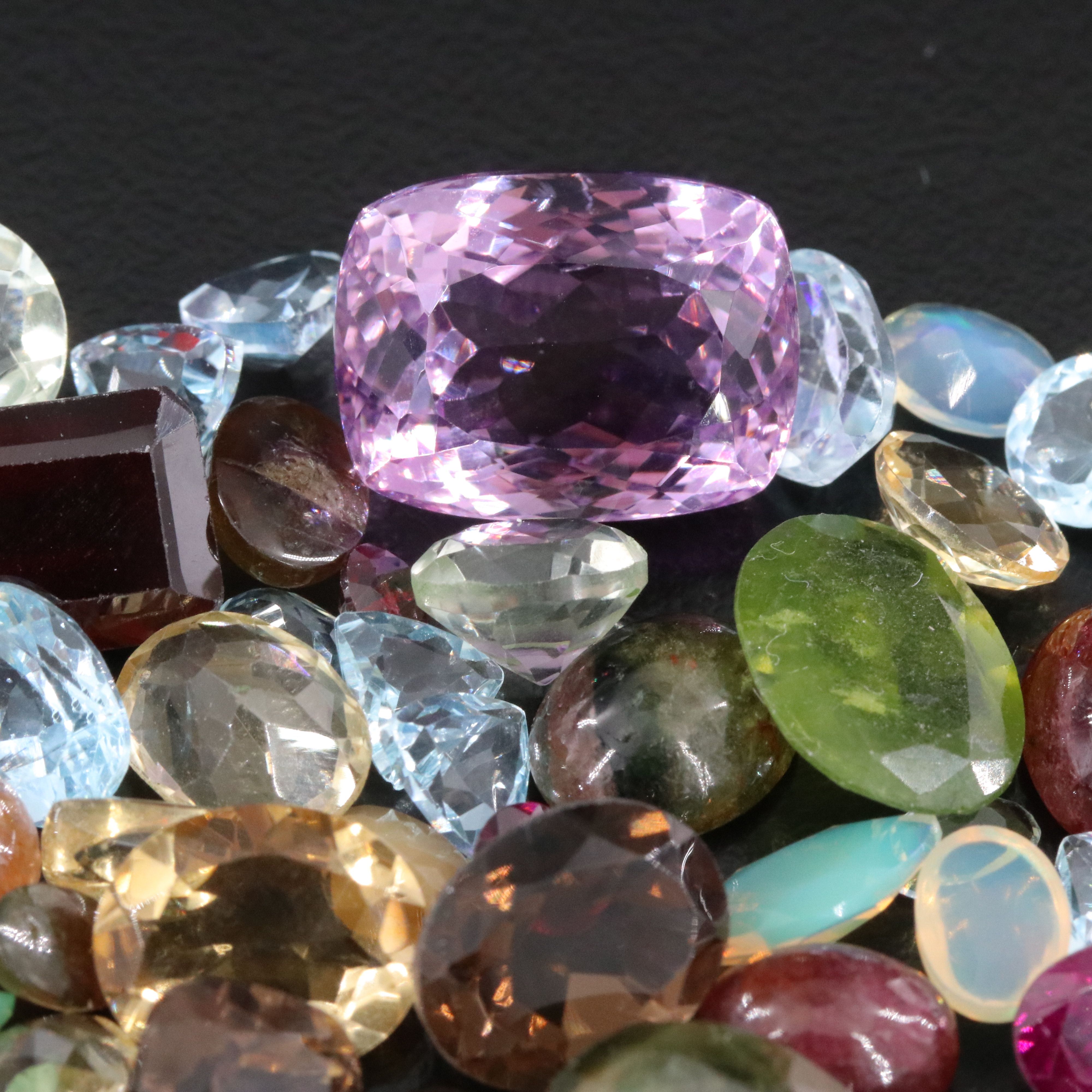 Loose 95.36 CTW Gemstone Lot with Rainbow Moonstone, Amethyst and Tourmaline