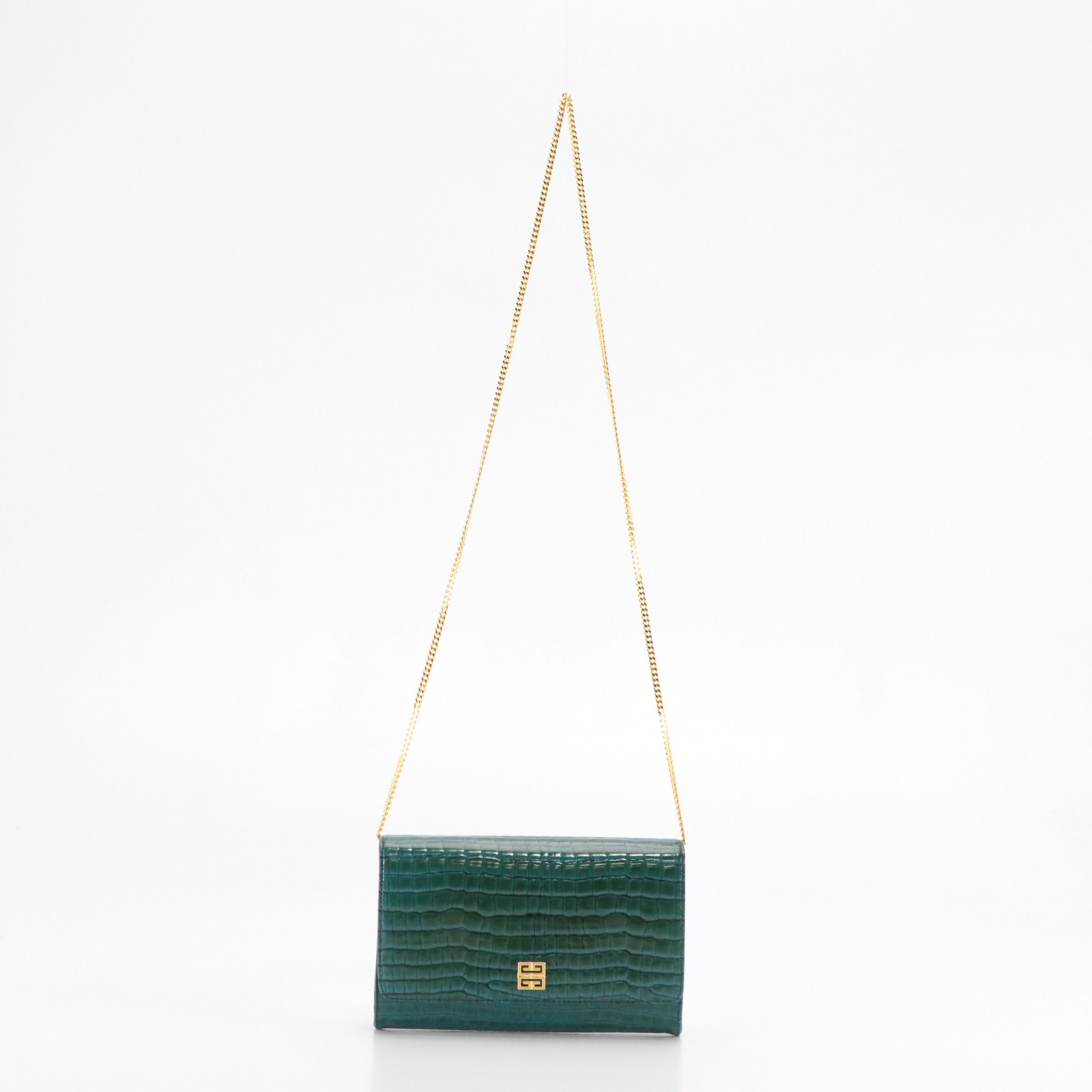 Givenchy Vintage Clutch Bag on Chain in Blue and Green Croc Embossed Leather