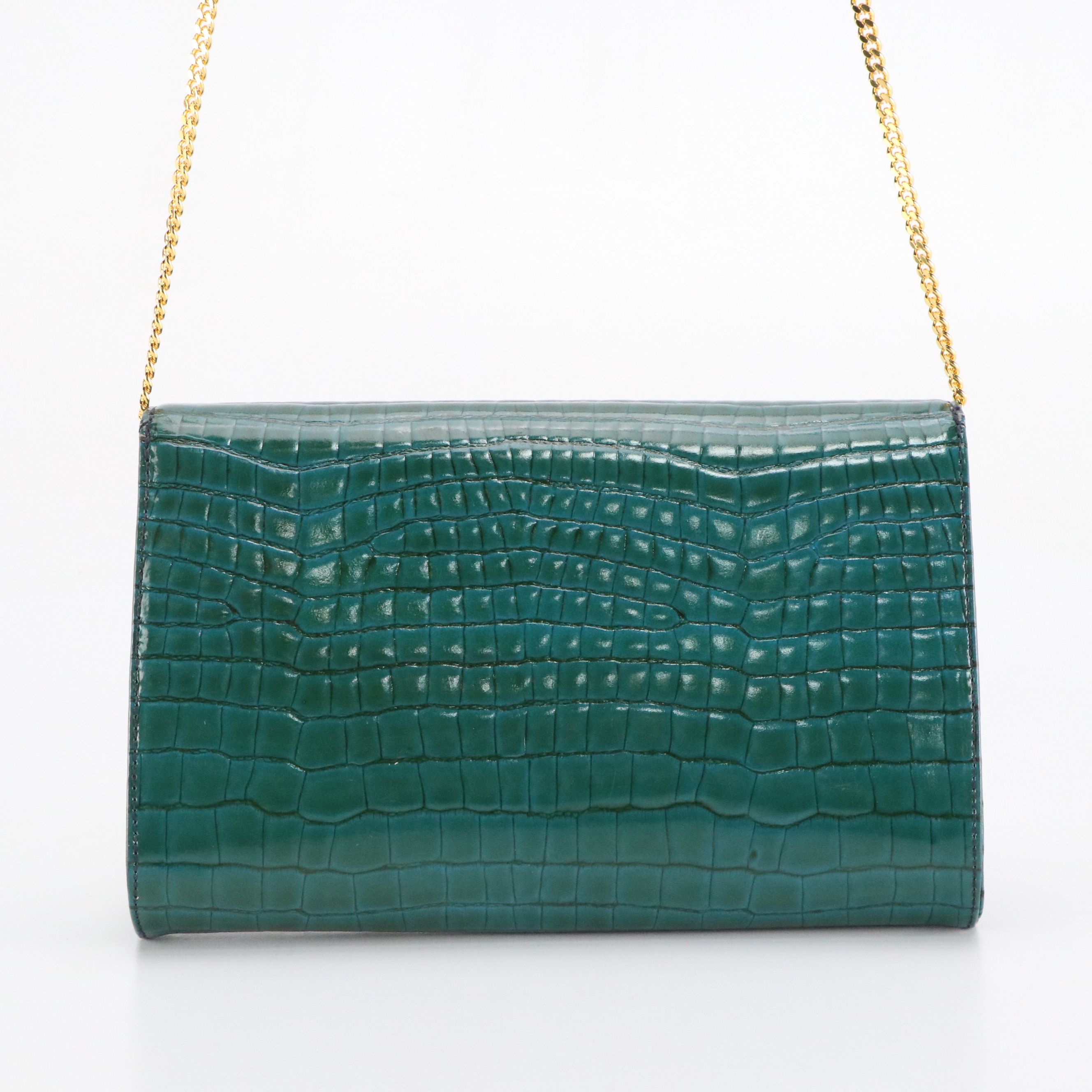 Givenchy Vintage Clutch Bag on Chain in Blue and Green Croc Embossed Leather