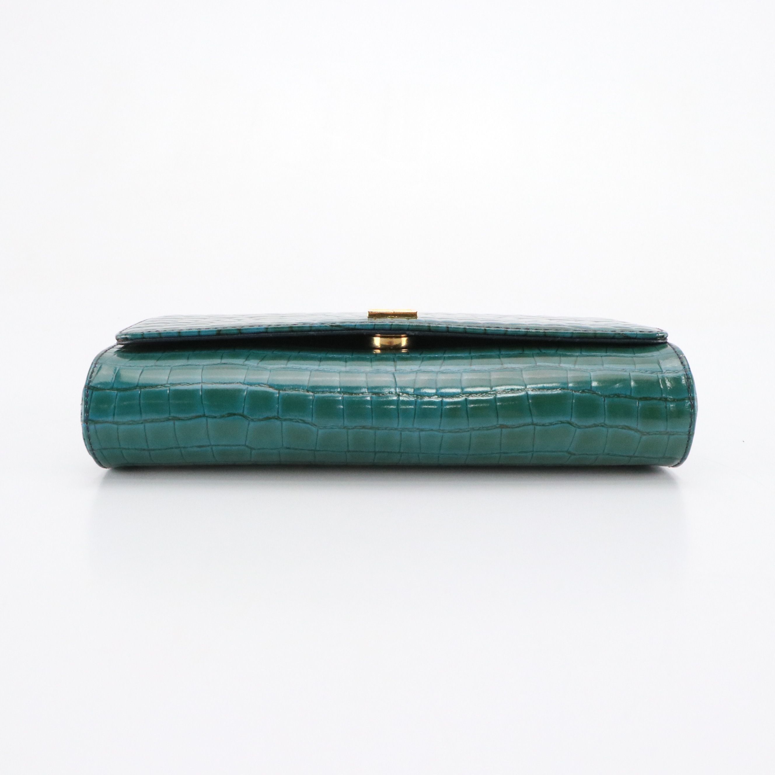 Givenchy Vintage Clutch Bag on Chain in Blue and Green Croc Embossed Leather