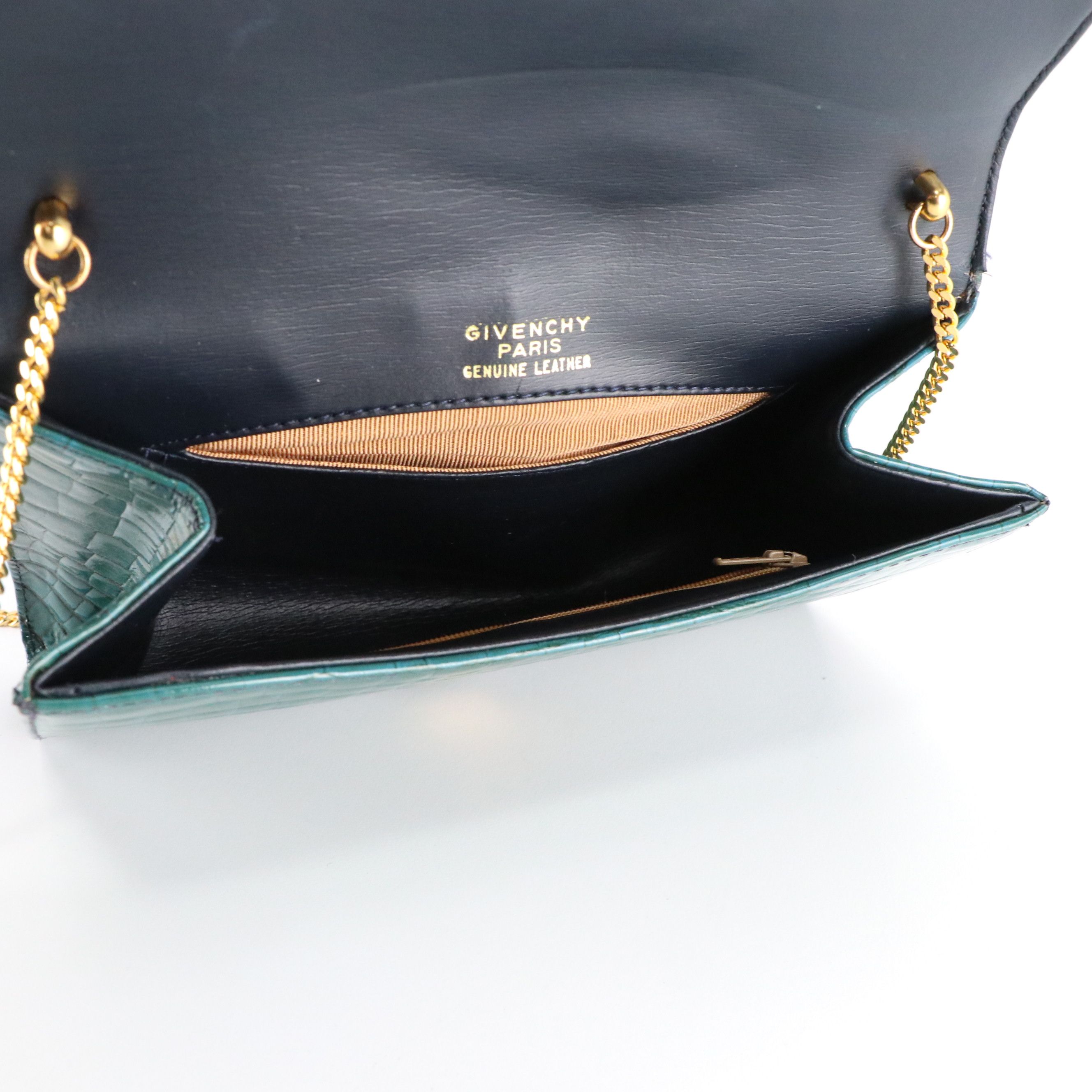 Givenchy Vintage Clutch Bag on Chain in Blue and Green Croc Embossed Leather