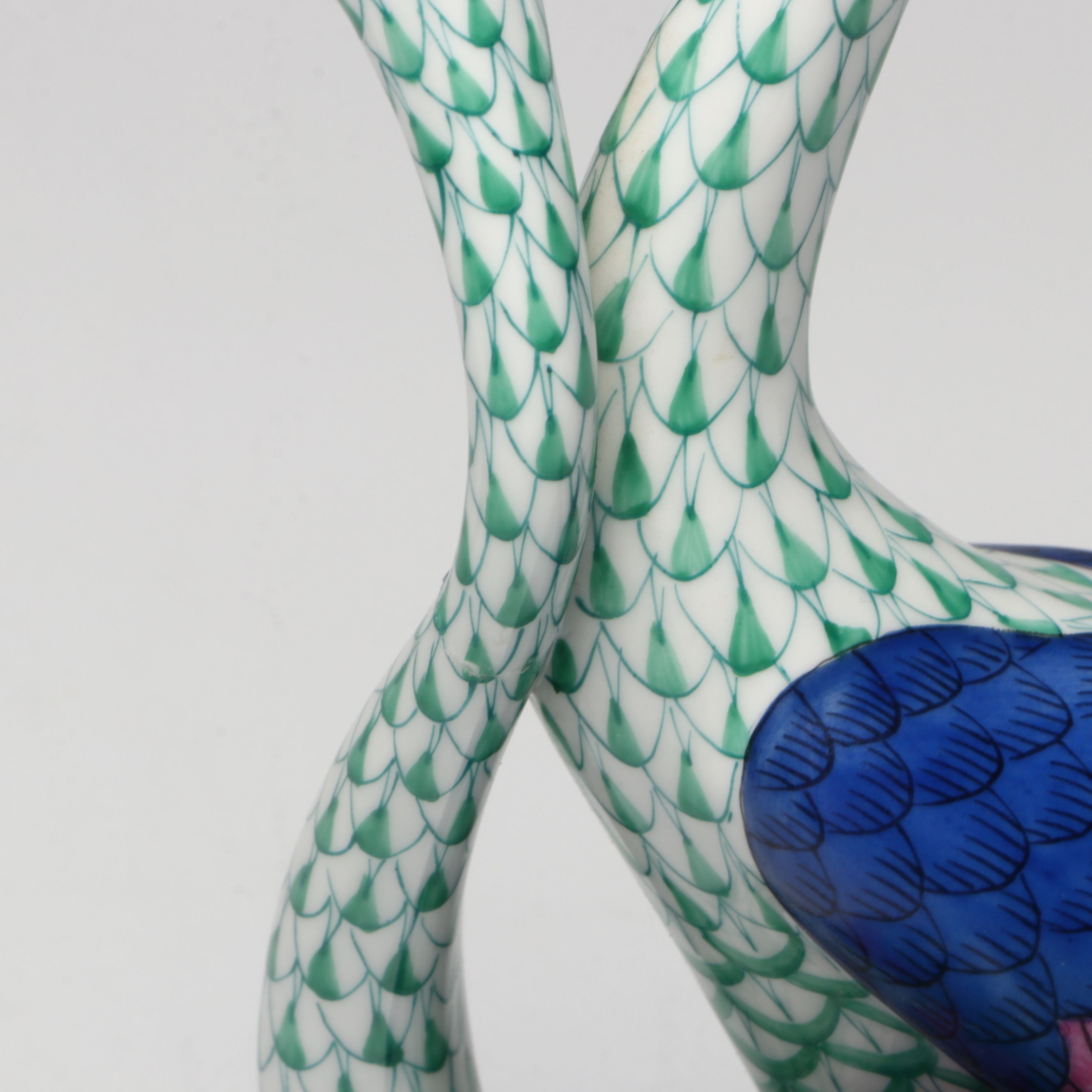 Herend Green Fishnet with Gold "Swan" and "Pair of Swans" Porcelain Figurines
