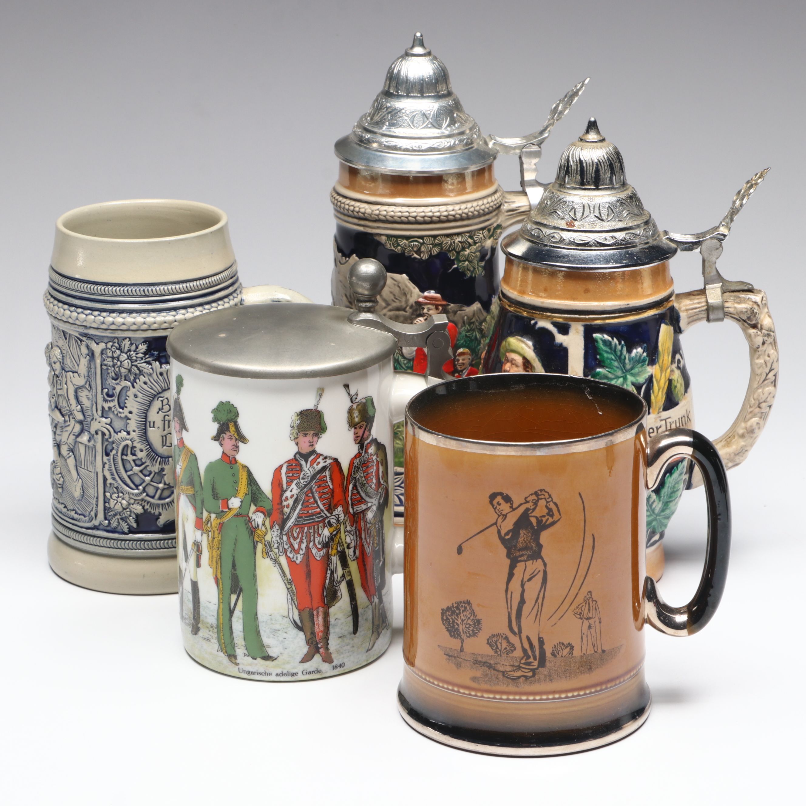 Gerz with Other Salt Glazed Stoneware and Porcelain Beer Steins and Tankards