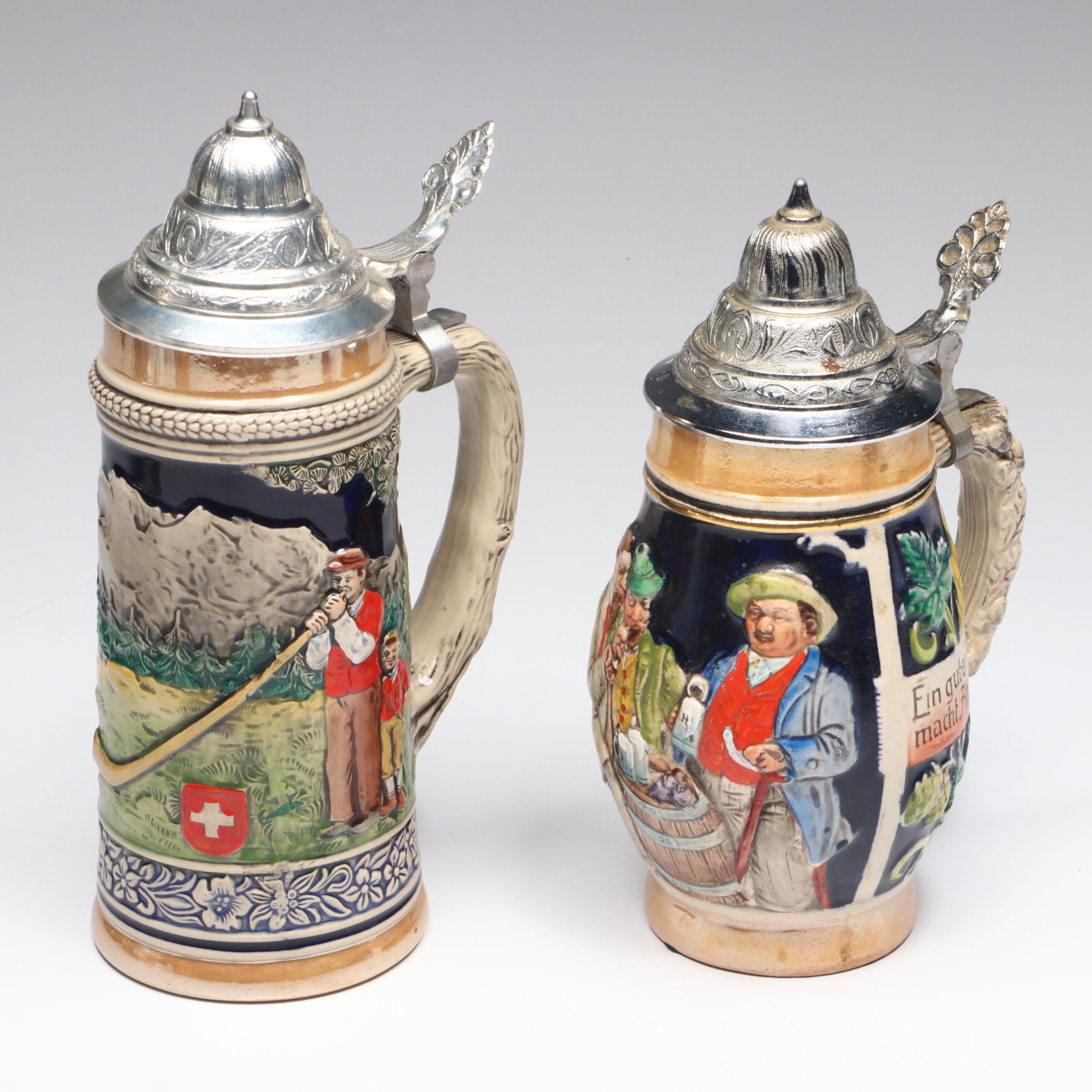 Gerz with Other Salt Glazed Stoneware and Porcelain Beer Steins and Tankards