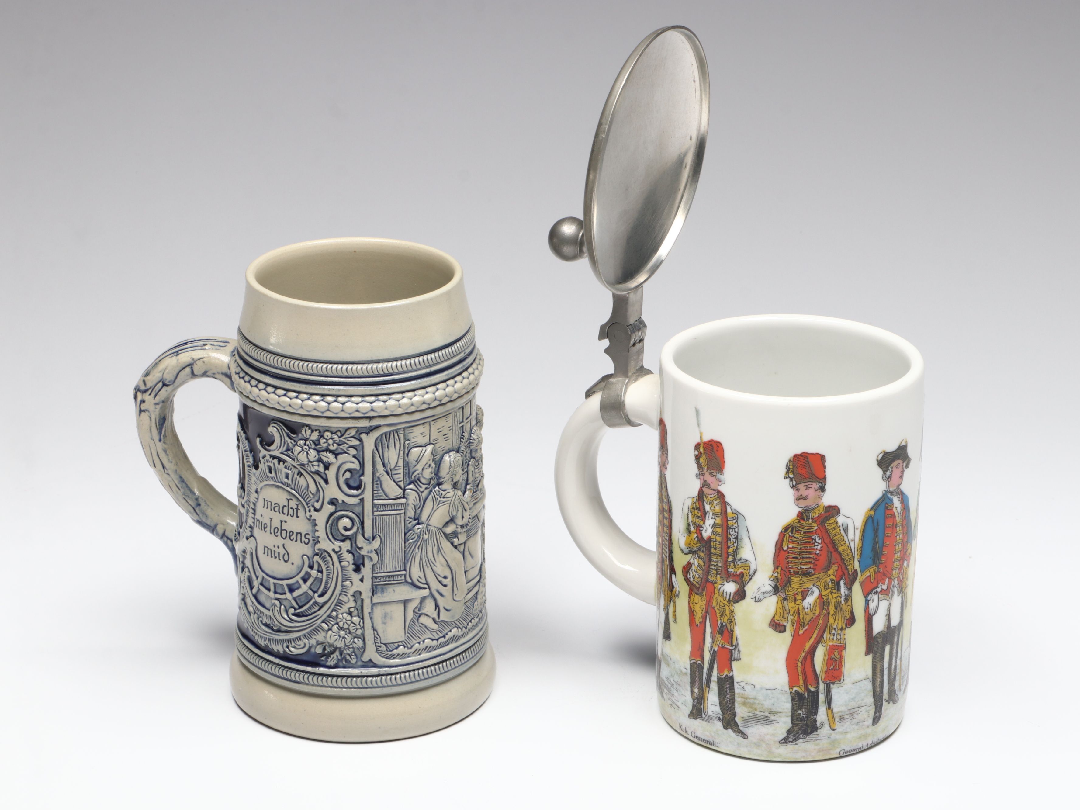 Gerz with Other Salt Glazed Stoneware and Porcelain Beer Steins and Tankards