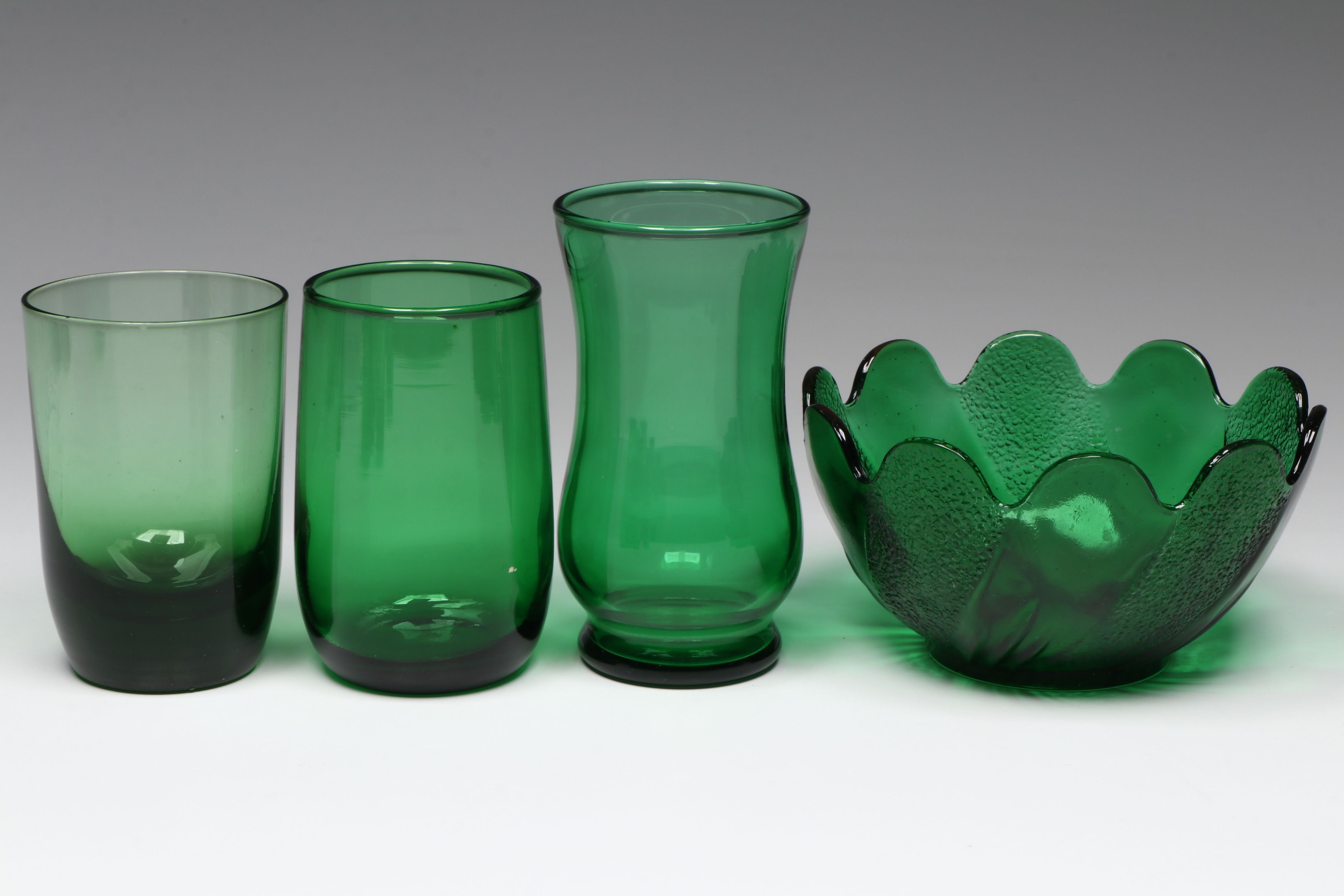Anchor Hocking "Milano" and Other Pitchers with Vereco Bowl, More Green Glass