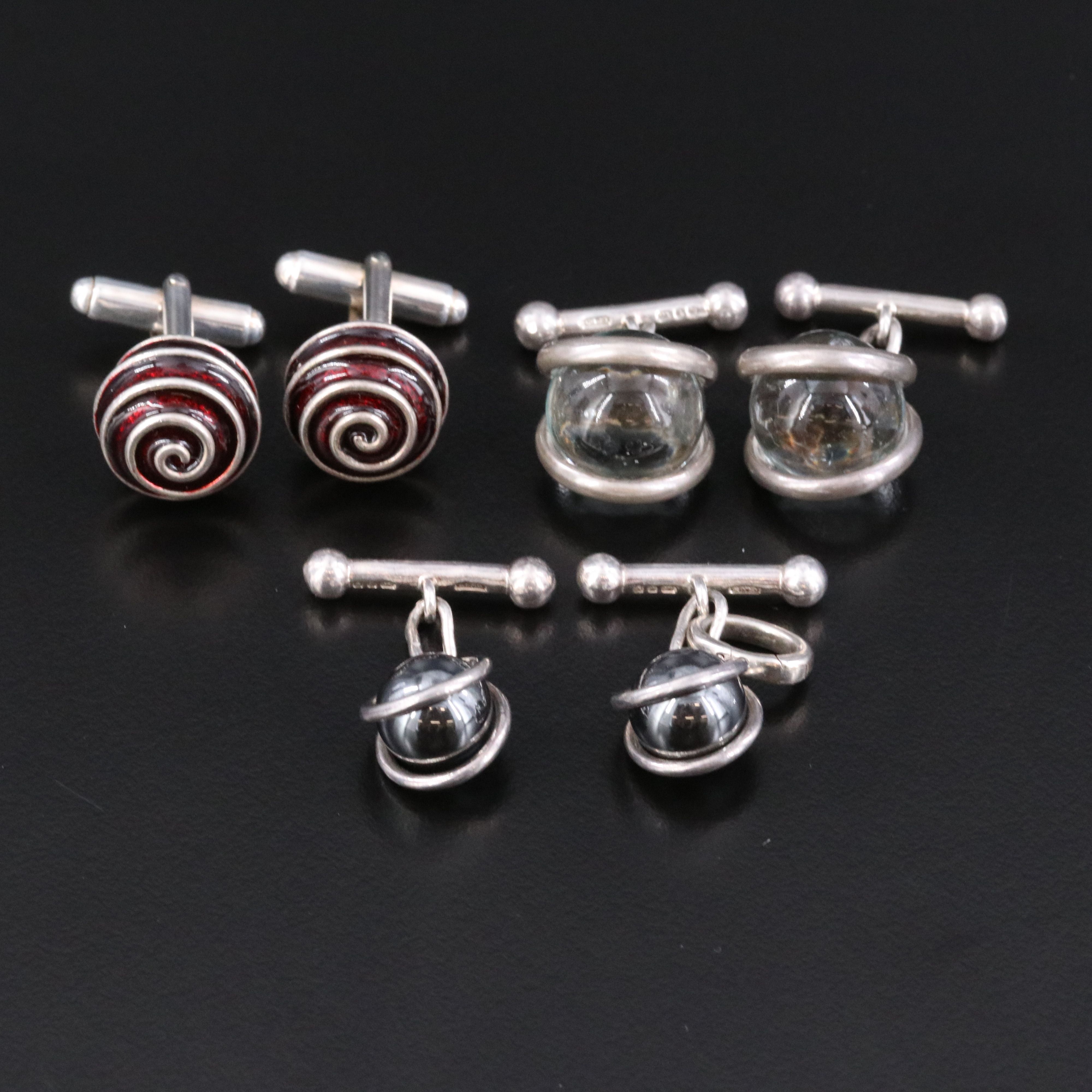 English and Nancy Rise Sterling Sphere Cufflinks Including Enamel