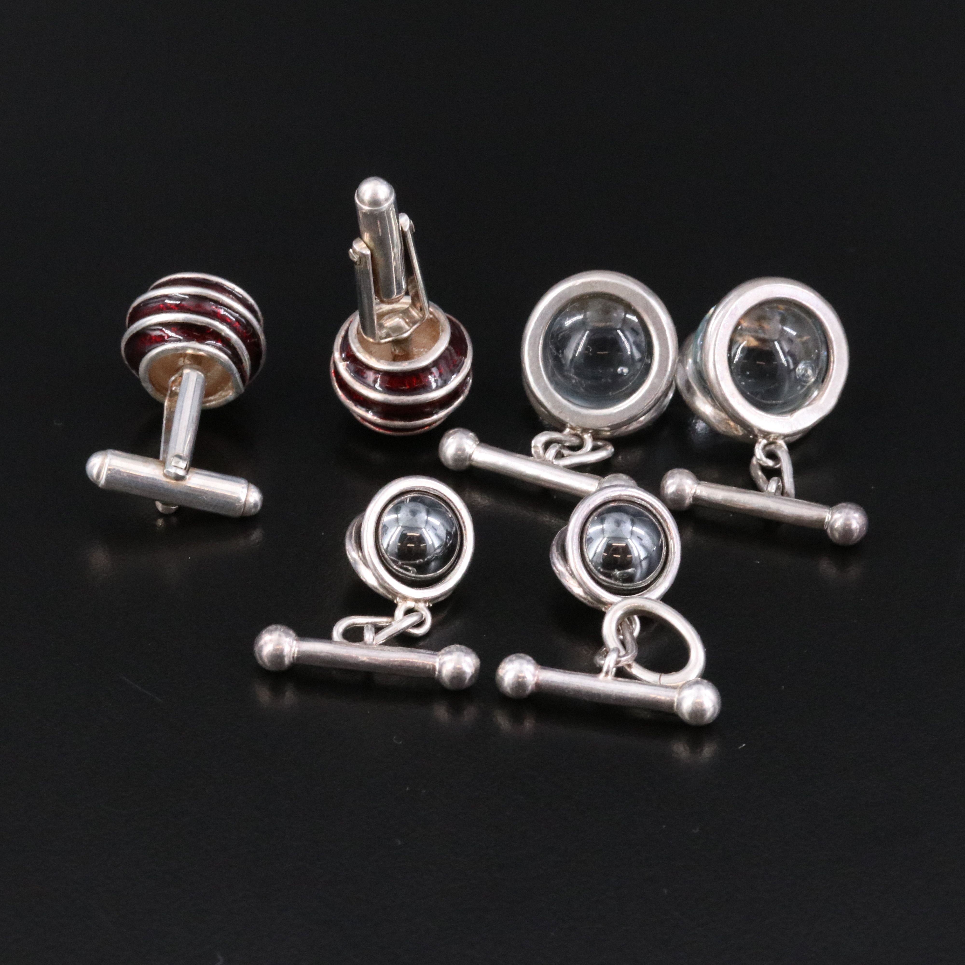 English and Nancy Rise Sterling Sphere Cufflinks Including Enamel