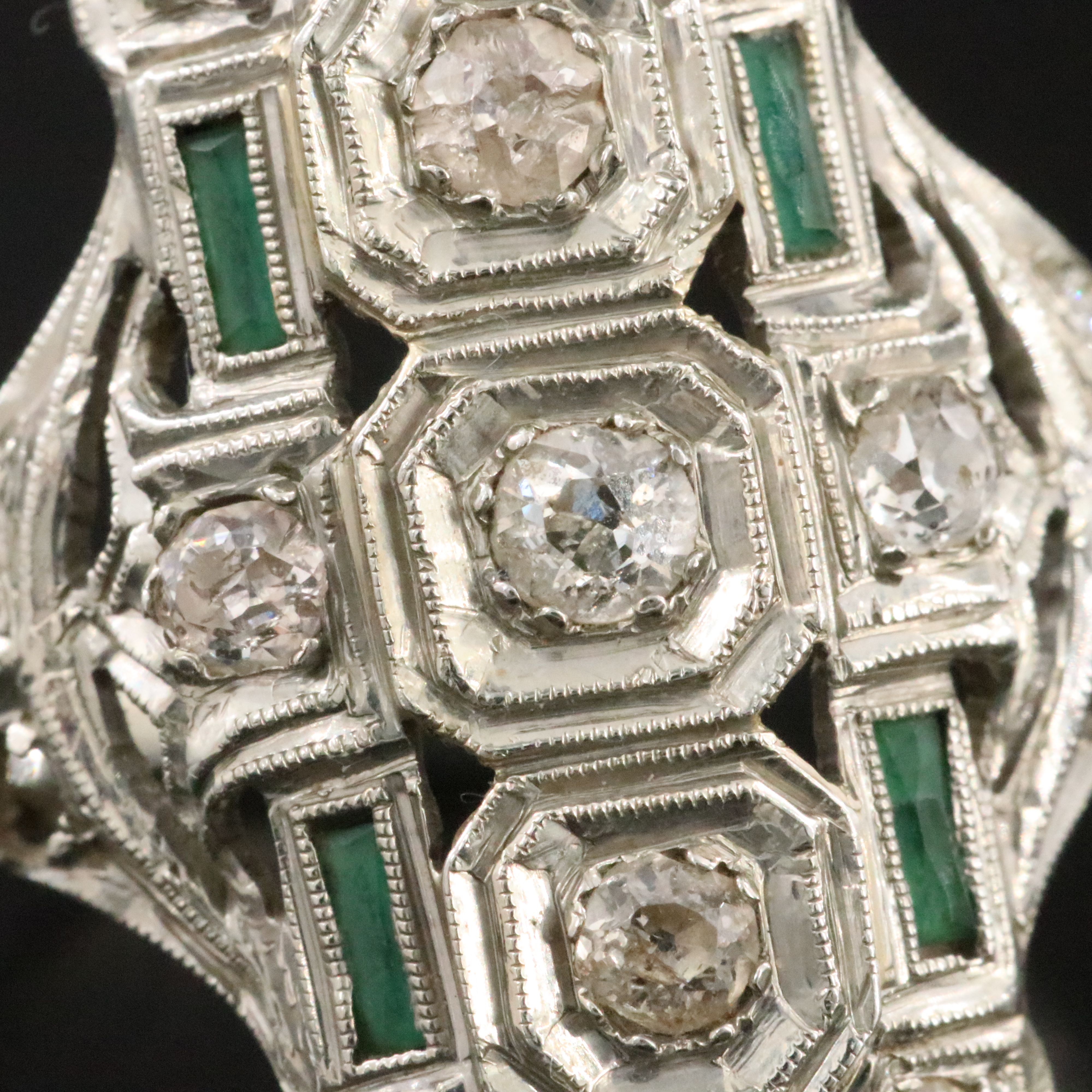 Art Deco Flyer Bros. 18K 0.67 CTW Diamond and Green Glass Pointer Ring