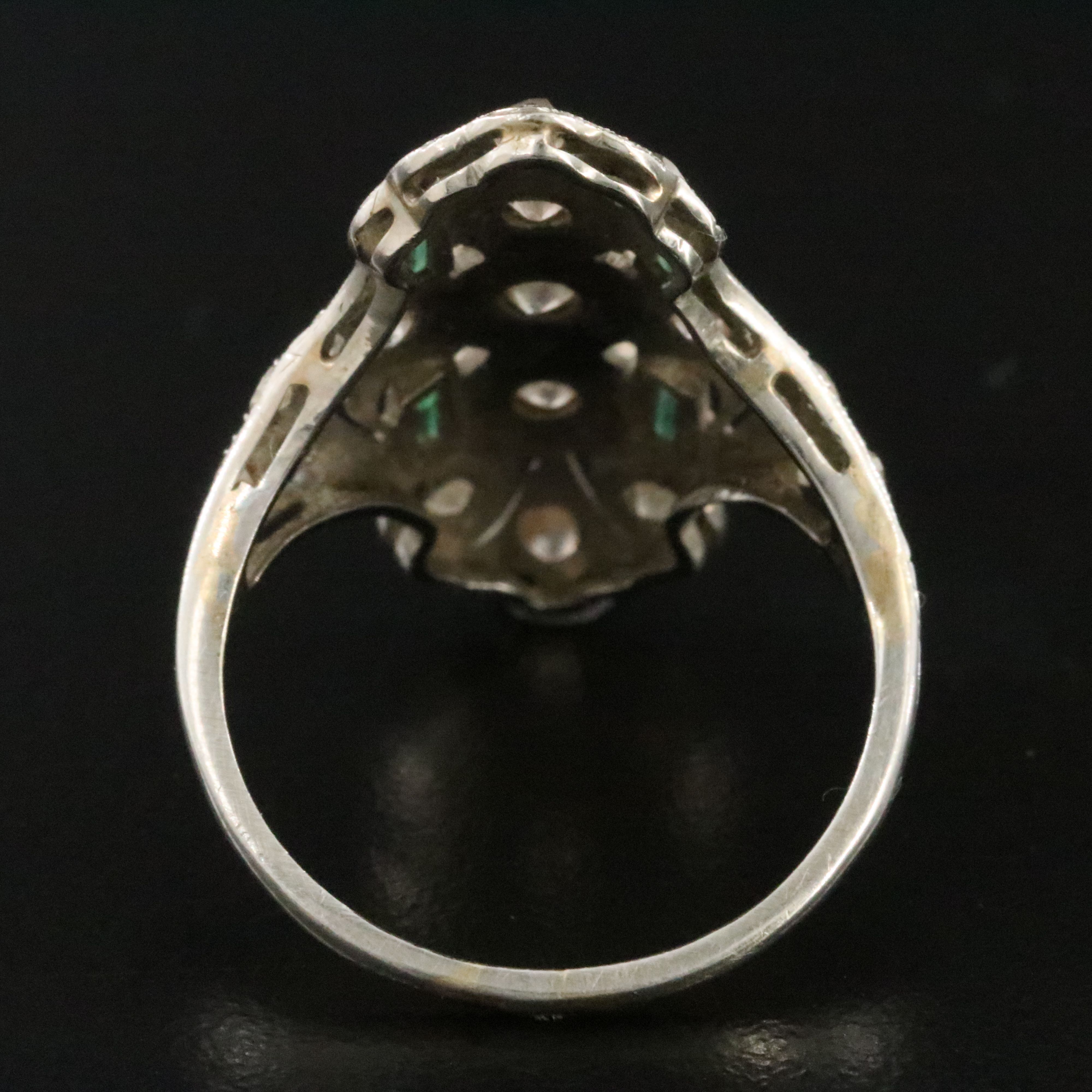 Art Deco Flyer Bros. 18K 0.67 CTW Diamond and Green Glass Pointer Ring