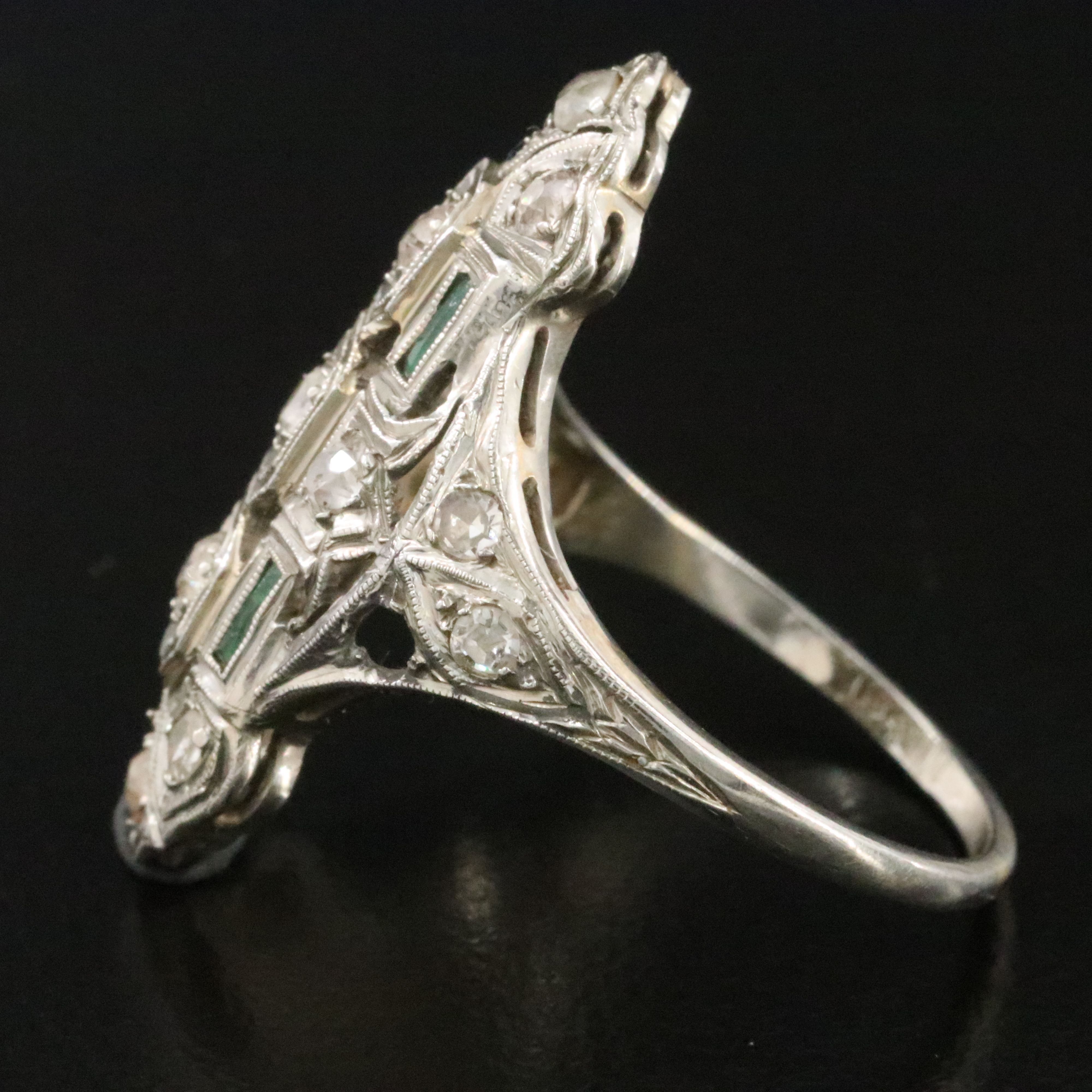 Art Deco Flyer Bros. 18K 0.67 CTW Diamond and Green Glass Pointer Ring