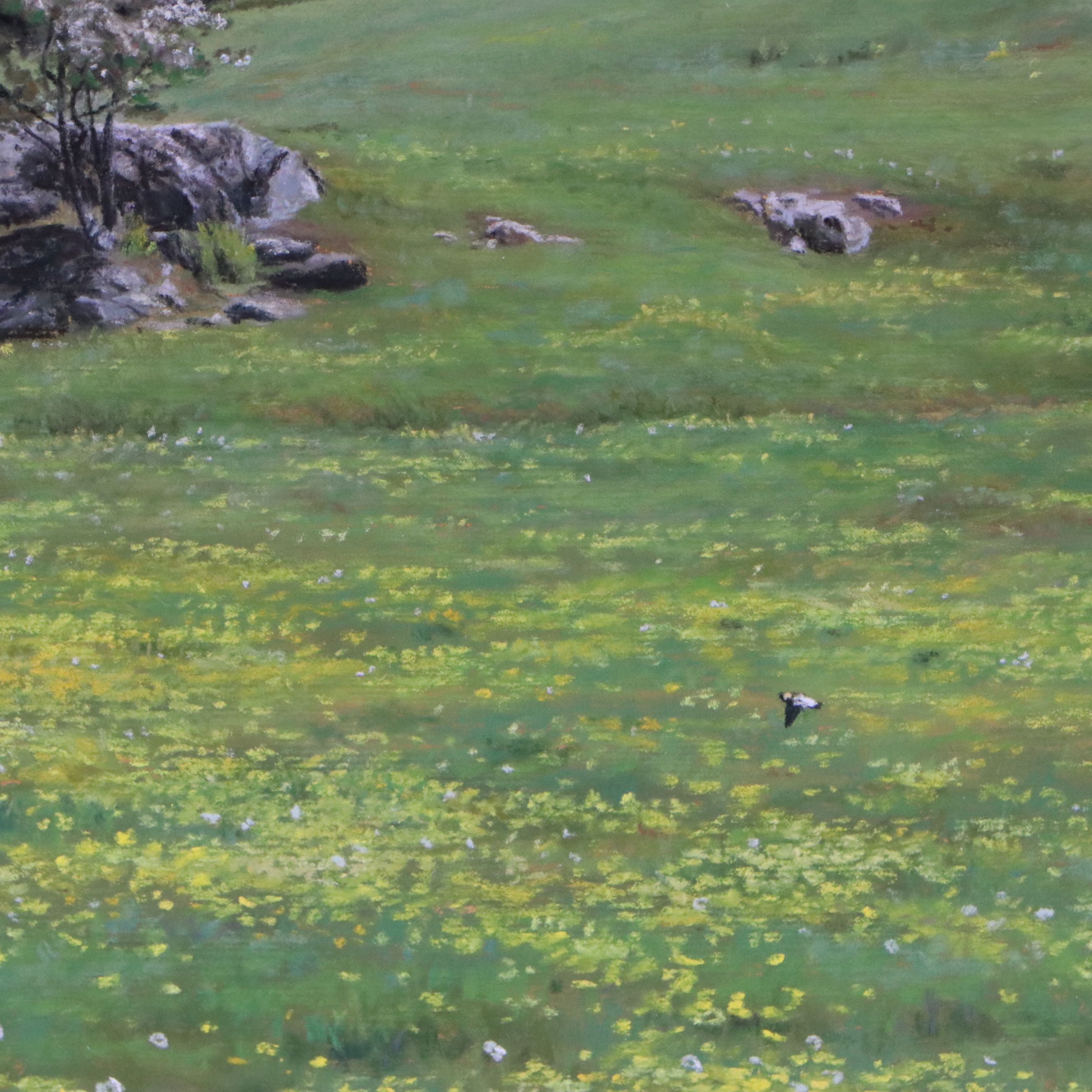 Cindy House Chalk Pastel Landscape Drawing of Meadow, 2003