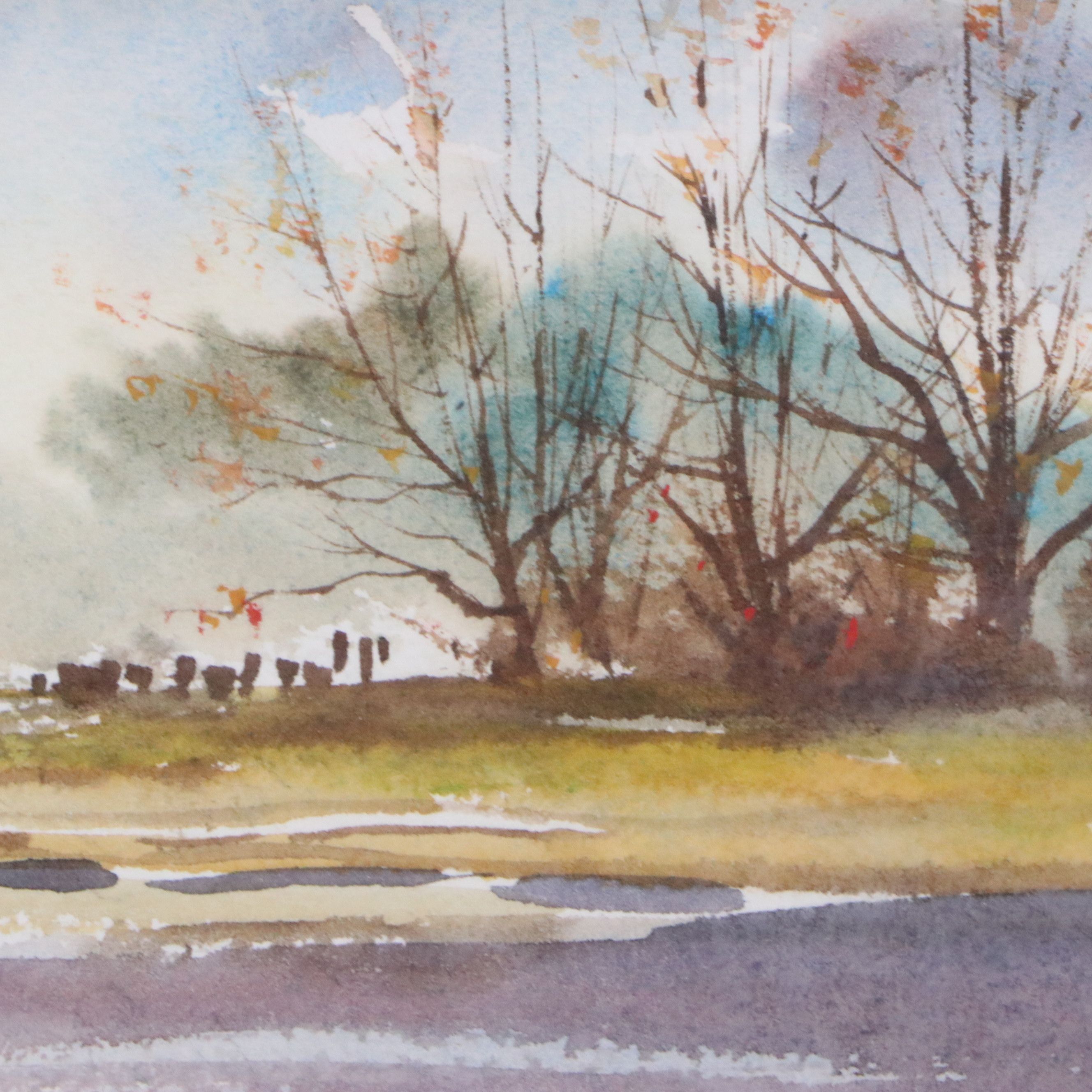 Gordon Robinson Watercolor Painting of Riverbank, 20th Century