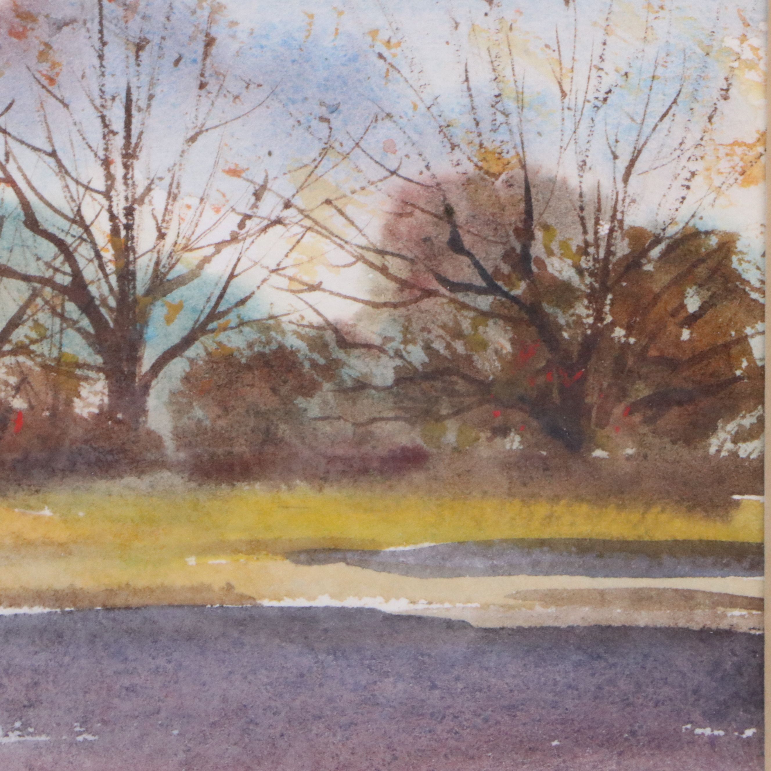 Gordon Robinson Watercolor Painting of Riverbank, 20th Century