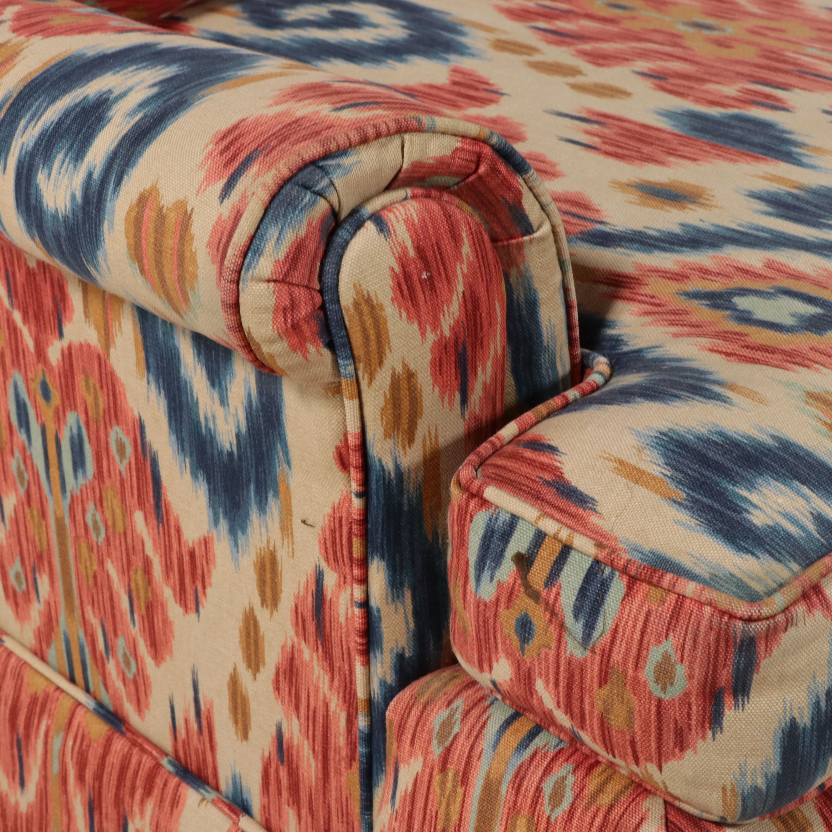 Pair of Armchairs with Ottoman in Ikat Upholstery